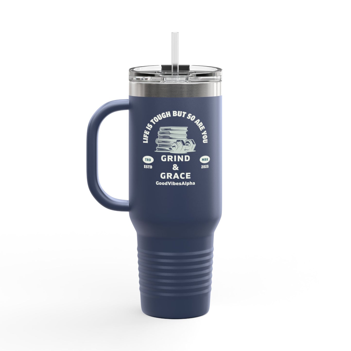 Grind & Grace Insulated Travel Mug – 40oz Stainless Steel, Leak-Proof & Double-Wall Insulated