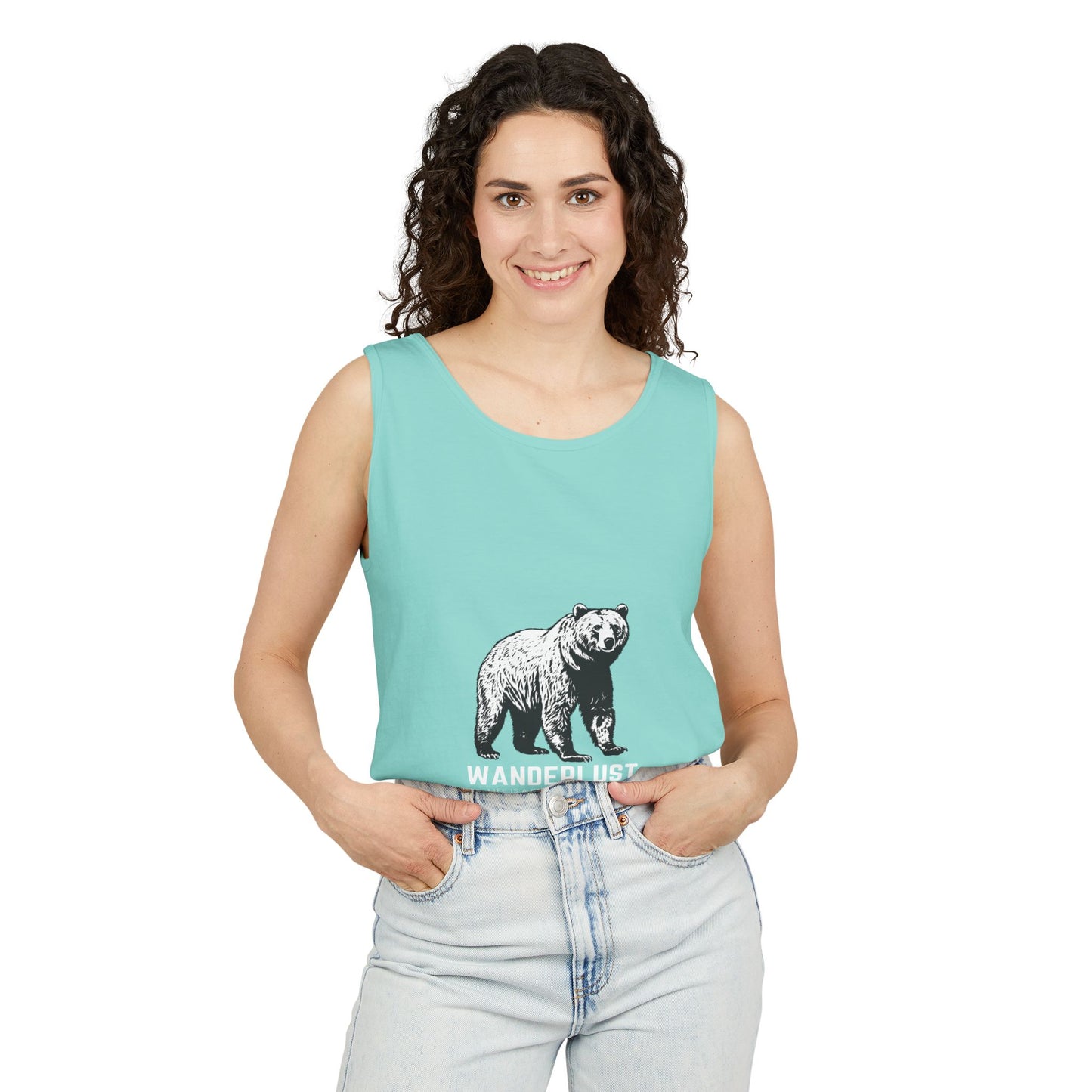 Wanderlust (Black) Unisex Garment-Dyed Tank Top, Summer Style, Casual Wear, Gifts for Him, Athleisure, Relaxed Fit