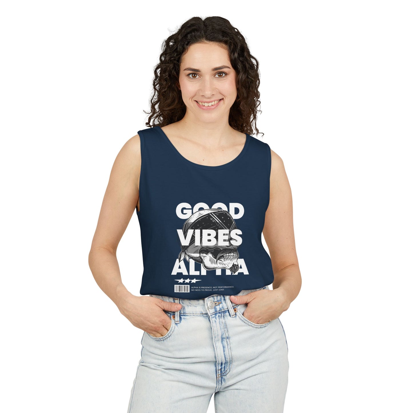 Alpha Presence Unisex Garment-Dyed Tank Top – Summer Fit for Beach Days, Relaxed Casual Wear, Travel Outfit