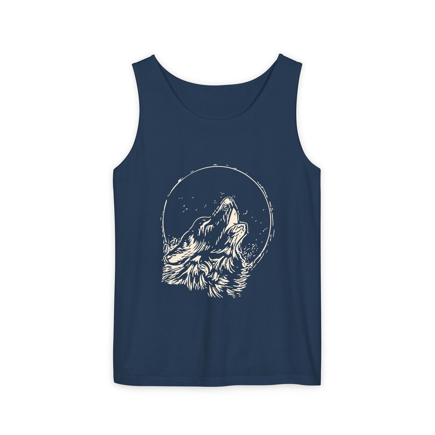 Howling Wolf Unisex Garment-Dyed Tank Top, Summer Style, Casual Wear, Gifts for Him, Athleisure, Relaxed Fit