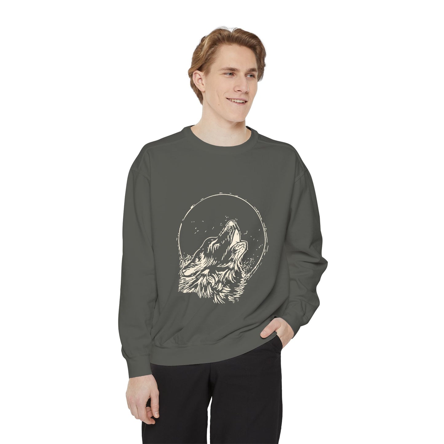 Howling Wolf (Ivory) Unisex Heavyweight Sweatshirt , Soft, Warm & Durable for Everyday Comfort