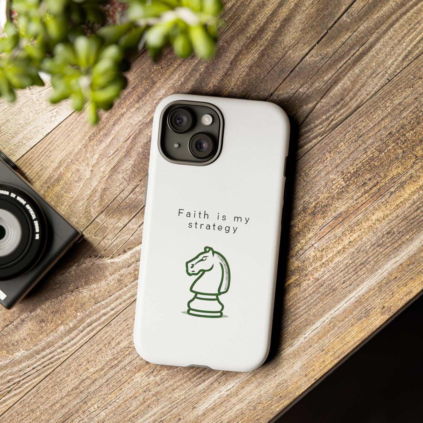 Faith Is My Strategy Phone Case - Knight Chess Piece Design for iPhone 12 to iPhone 16