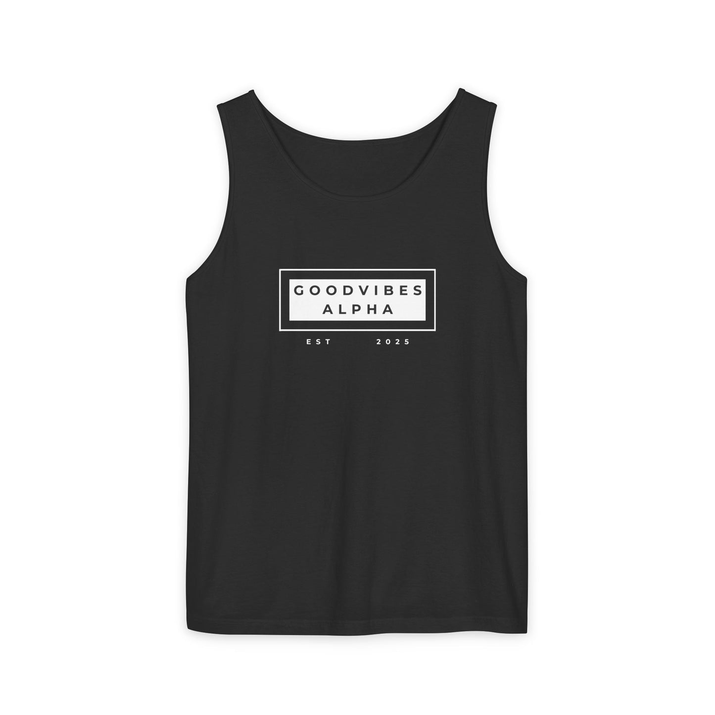 Good Vibes Alpha ESTD25 Unisex Garment-Dyed Tank Top – Summer Style, Casual Wear, Gifts for Him, Athleisure, Relaxed Fit