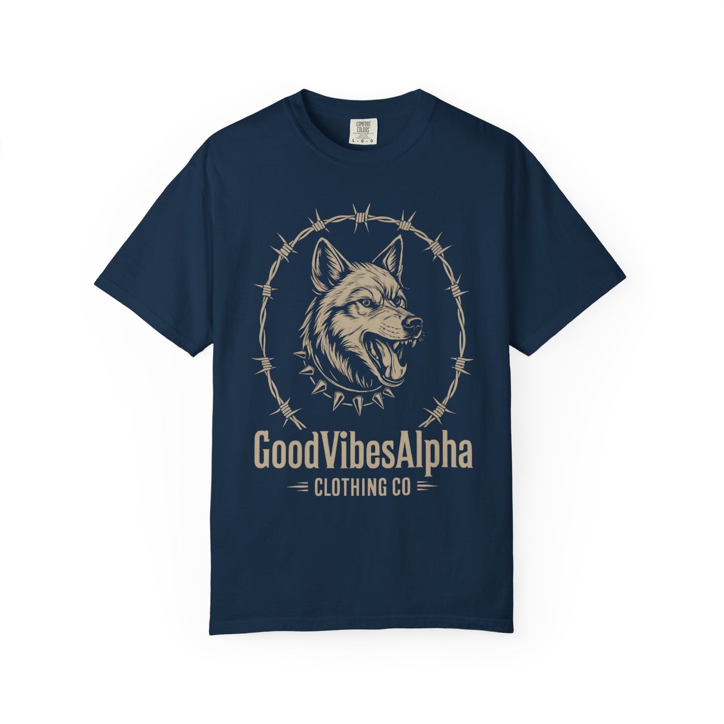 Good Vibes Alpha Wolf Unisex Garment-Dyed T-Shirt – Casual Everyday Fit, Streetwear Vibes, Soft Cotton