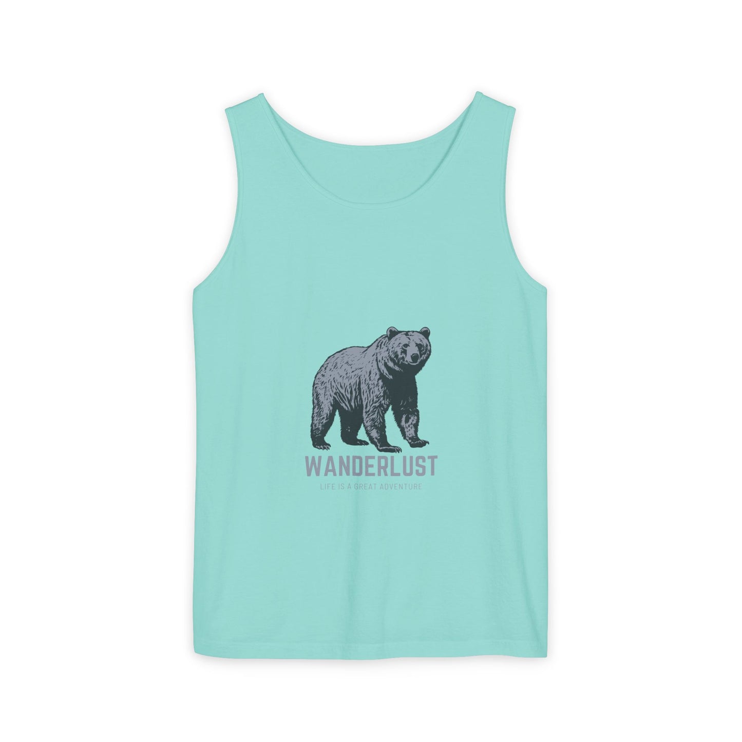 Wanderlust (Grey) Unisex Garment-Dyed Tank Top, Summer Style, Casual Wear, Gifts for Him, Athleisure, Relaxed Fit