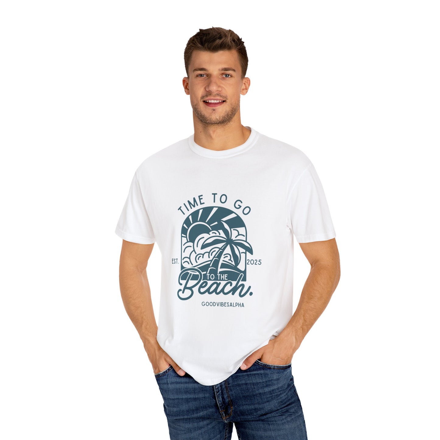 Beach Time Unisex T-Shirt – Garment-Dyed Retro Tee for Summer Trips, Vacations, Casual Wear, Travel Outfit
