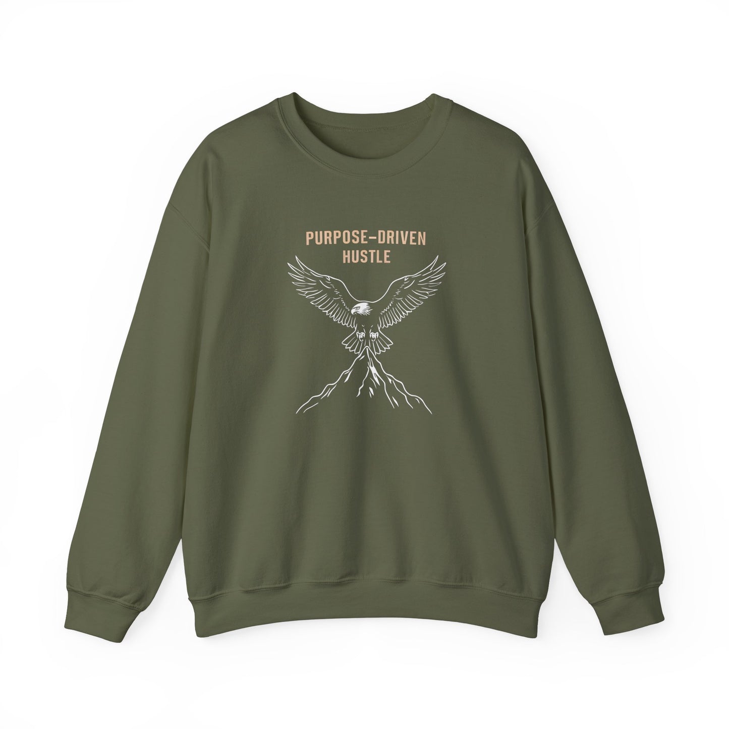 Purpose-Driven Hustle Crewneck Sweatshirt – Eagle on Summit Design, Heavyweight Cotton Blend, Durable & Warm Fleece