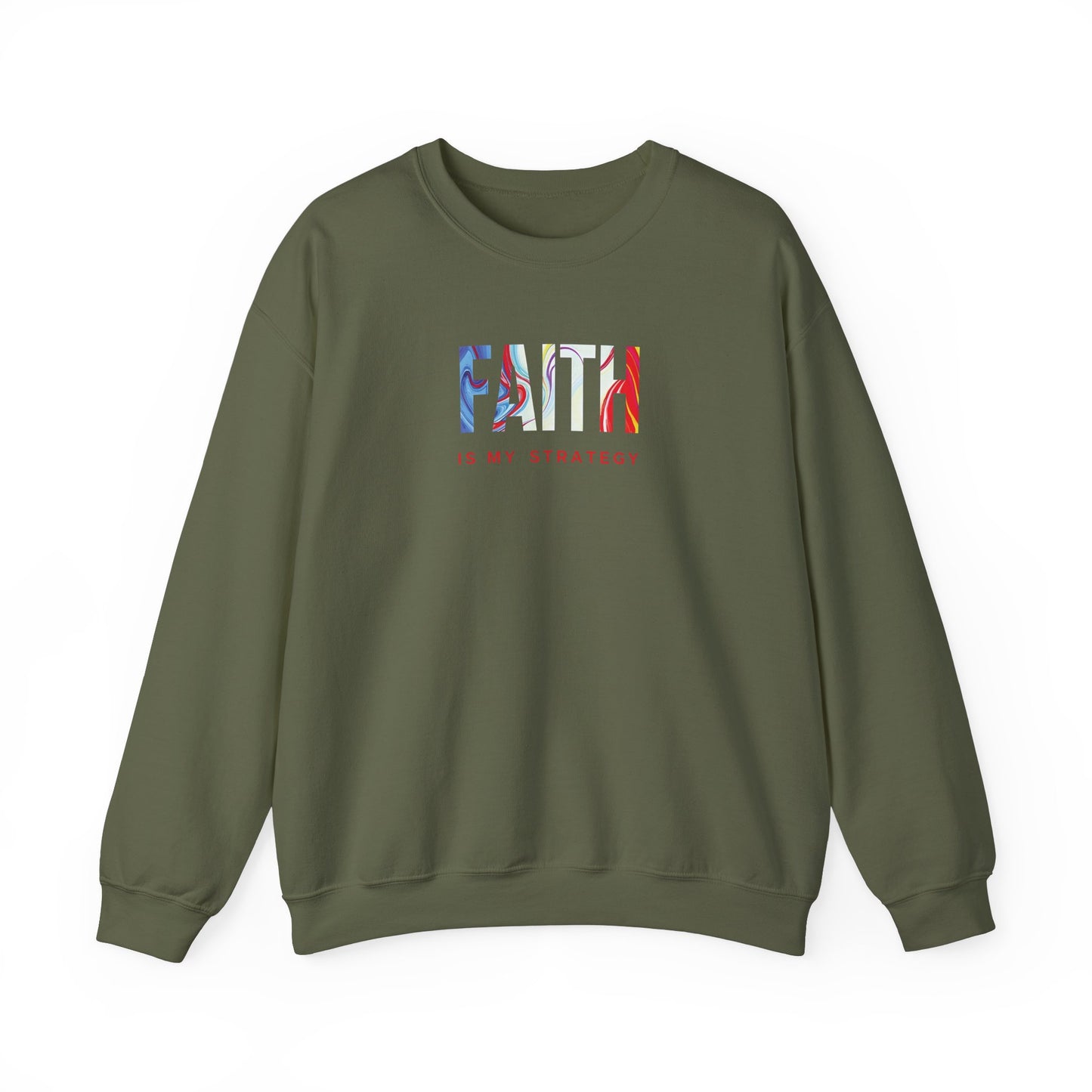 Faith Is My Strategy Crewneck Sweatshirt – Soft & Cozy Unisex Pullover with Inspirational Design for Casual & Everyday Wear