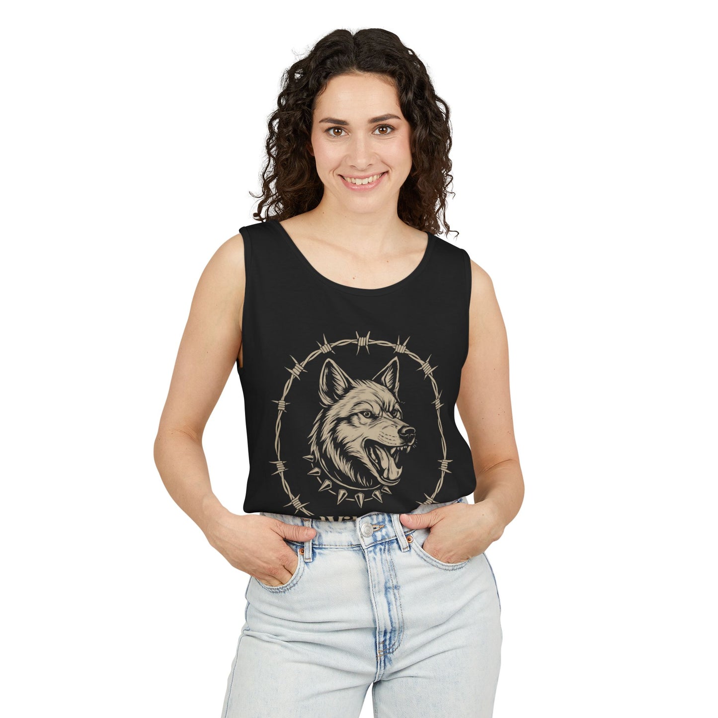 Good Vibes Alpha Wolf Unisex Garment-Dyed Tank Top – Summer Style, Casual Wear, Gifts for Him, Athleisure, Relaxed Fit