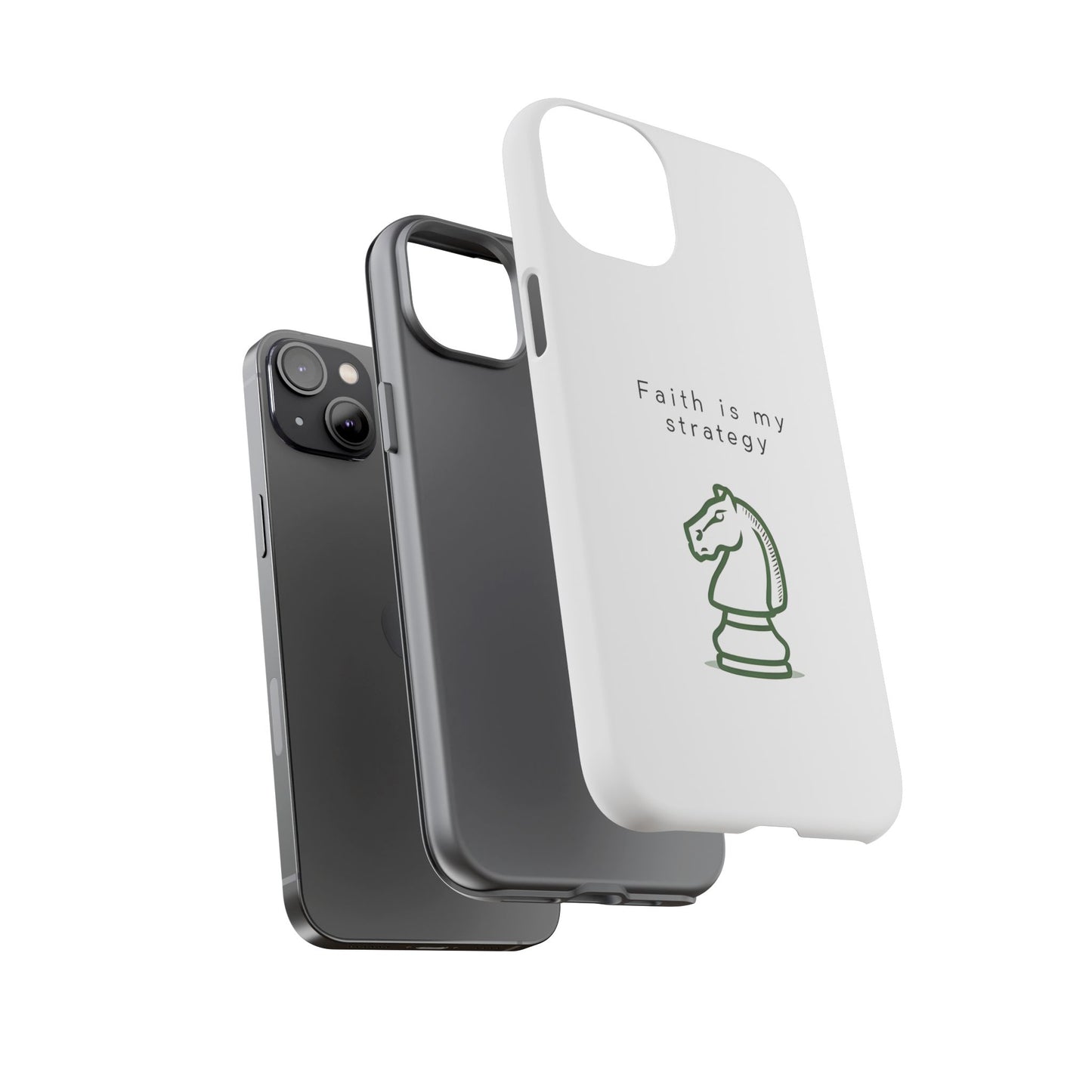 Faith Is My Strategy Phone Case - Knight Chess Piece Design for iPhone 12 to iPhone 16