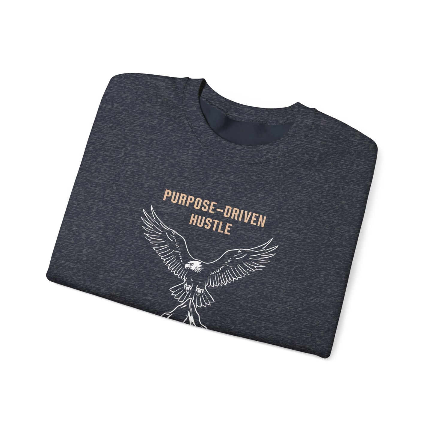 Purpose-Driven Hustle Crewneck Sweatshirt – Eagle on Summit Design, Heavyweight Cotton Blend, Durable & Warm Fleece