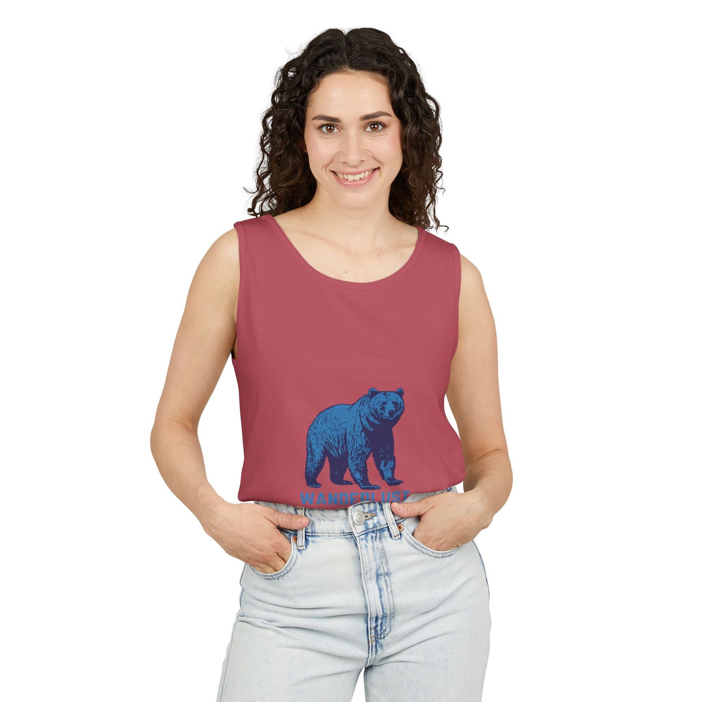Wanderlust (Blue) Unisex Garment-Dyed Tank Top, Summer Style, Casual Wear, Gifts for Him, Athleisure, Relaxed Fit