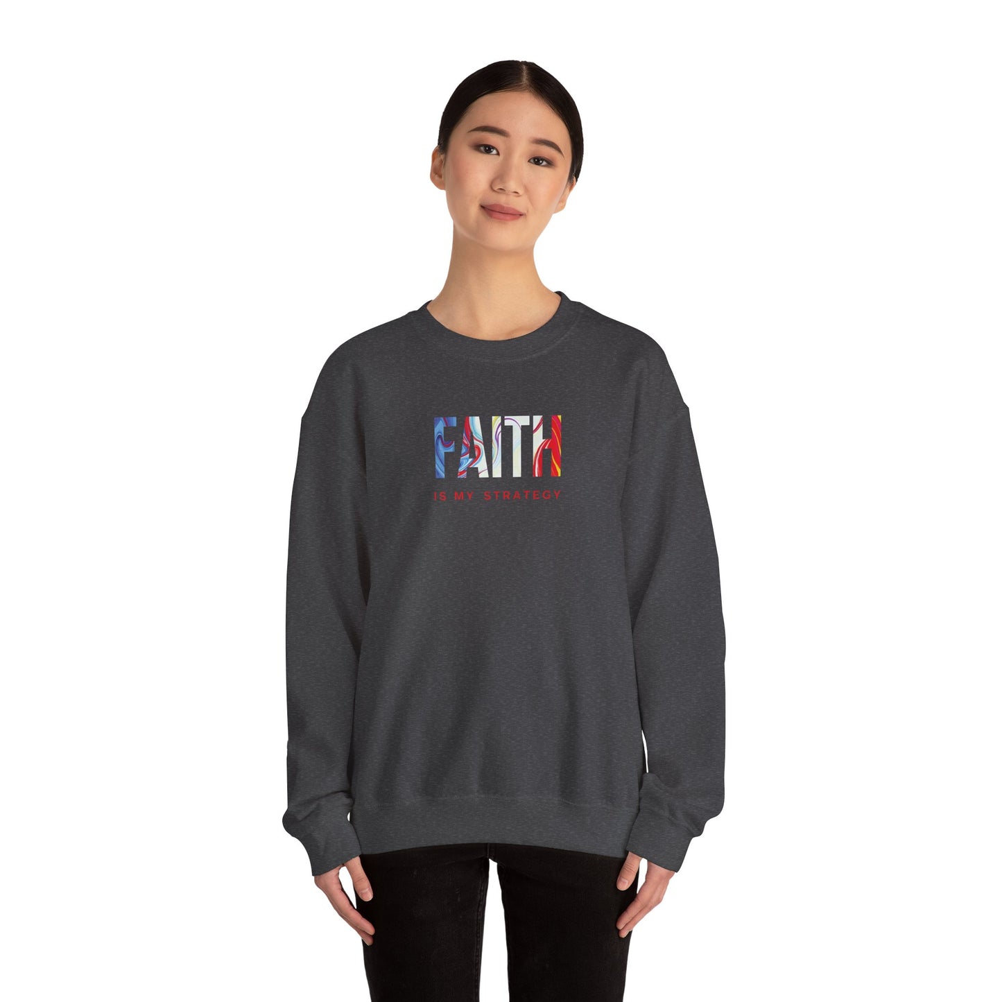 Faith Is My Strategy Crewneck Sweatshirt – Soft & Cozy Unisex Pullover with Inspirational Design for Casual & Everyday Wear
