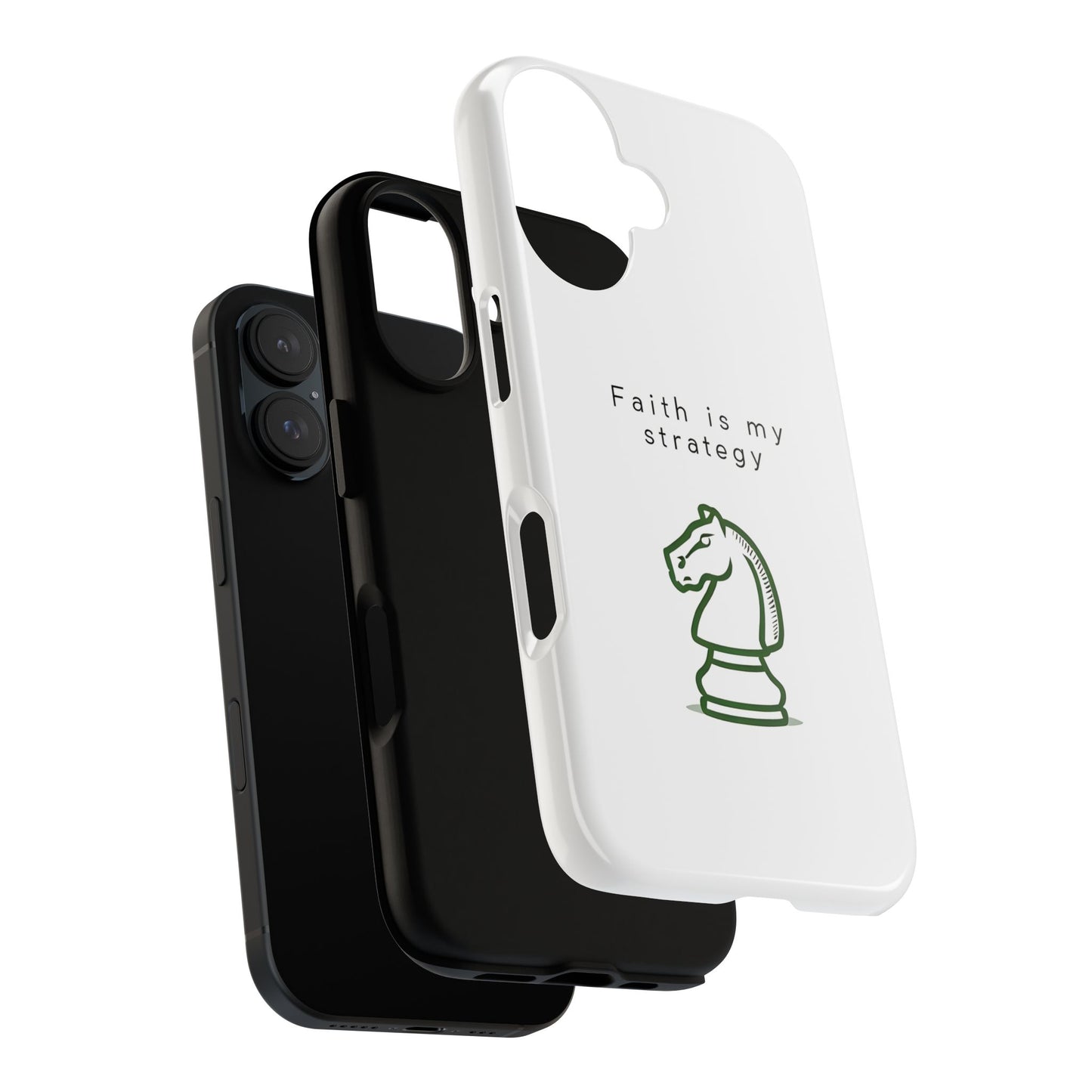 Faith Is My Strategy Phone Case - Knight Chess Piece Design for iPhone 12 to iPhone 16