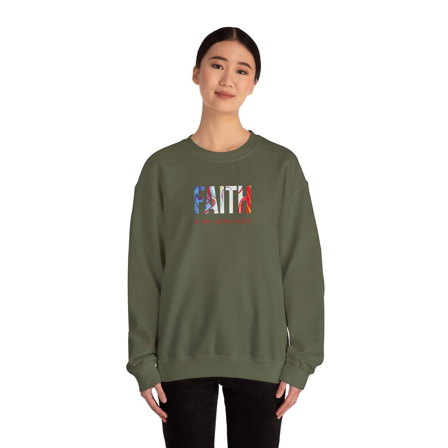Faith Is My Strategy Crewneck Sweatshirt – Soft & Cozy Unisex Pullover with Inspirational Design for Casual & Everyday Wear