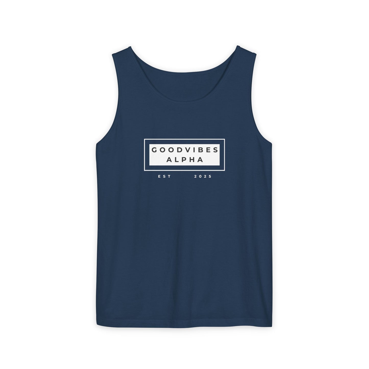 Good Vibes Alpha ESTD25 Unisex Garment-Dyed Tank Top – Summer Style, Casual Wear, Gifts for Him, Athleisure, Relaxed Fit