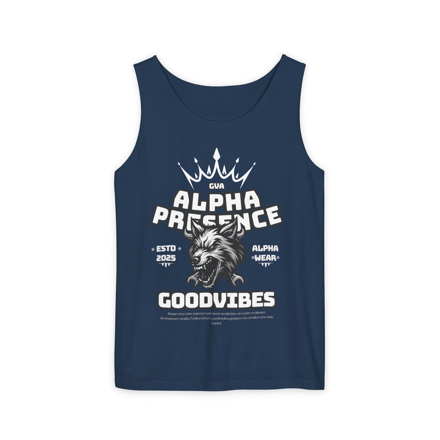 Alpha Presence (Wolf) Unisex Garment-Dyed Tank Top – Summer Style, Casual Wear, Gifts for Him, Athleisure, Relaxed Fit