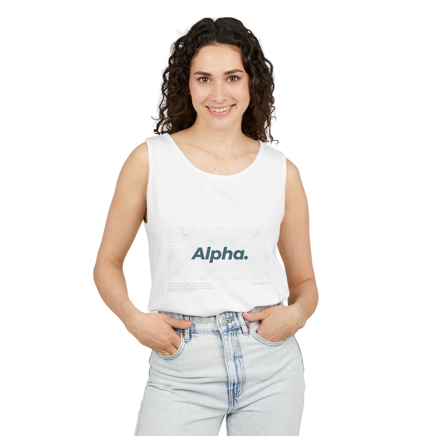 Alpha Waves Unisex Garment-Dyed Tank Top – Summer Fit for Beach Days, Relaxed Casual Wear, Travel Outfit