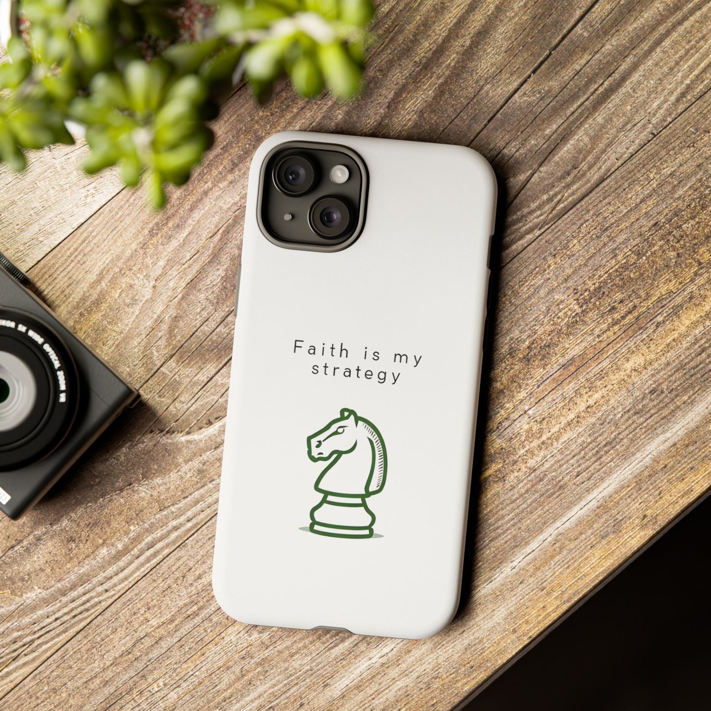 Faith Is My Strategy Phone Case - Knight Chess Piece Design for iPhone 12 to iPhone 16