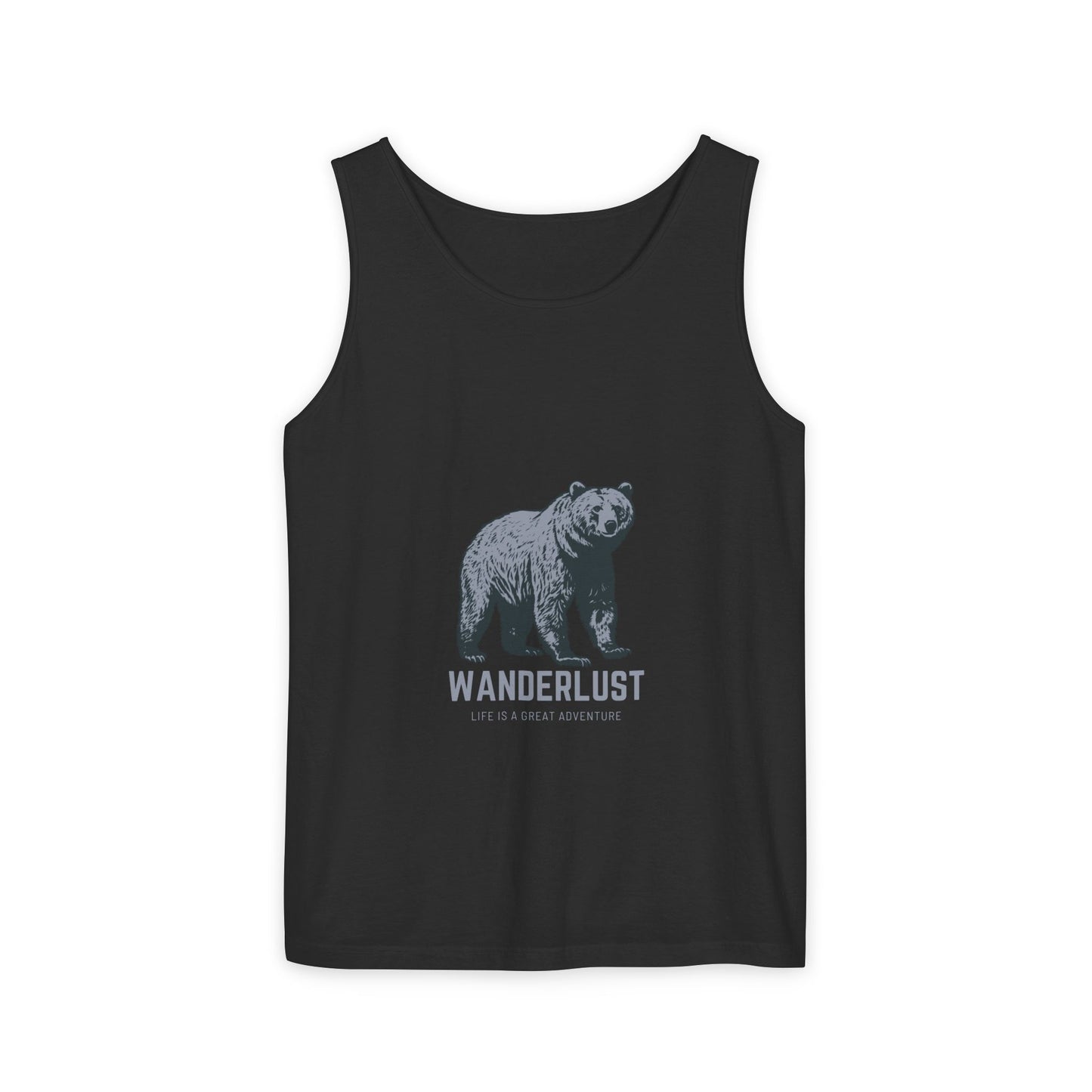 Wanderlust (Grey) Unisex Garment-Dyed Tank Top, Summer Style, Casual Wear, Gifts for Him, Athleisure, Relaxed Fit