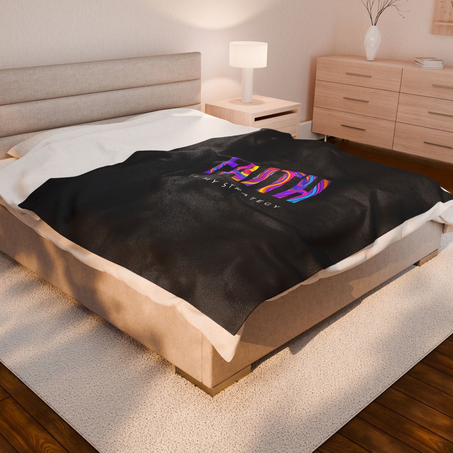 Faith Is My Strategy Velveteen Plush Blanket – Ultra-Soft, Warm & Durable for Home & Gifts