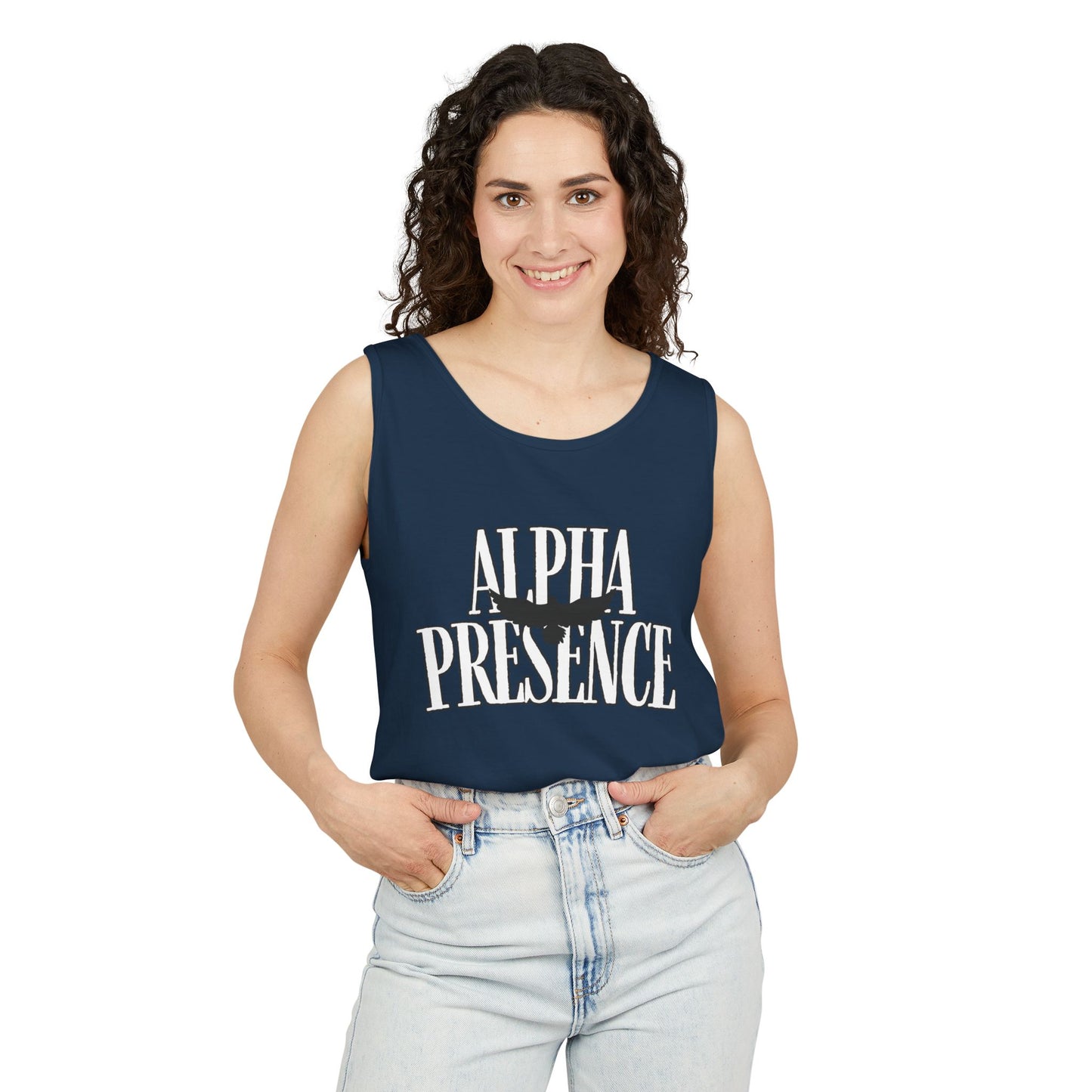 Alpha Presence Unisex Garment-Dyed Tank Top – Summer Style, Casual Wear, Gifts for Him, Athleisure, Relaxed Fit