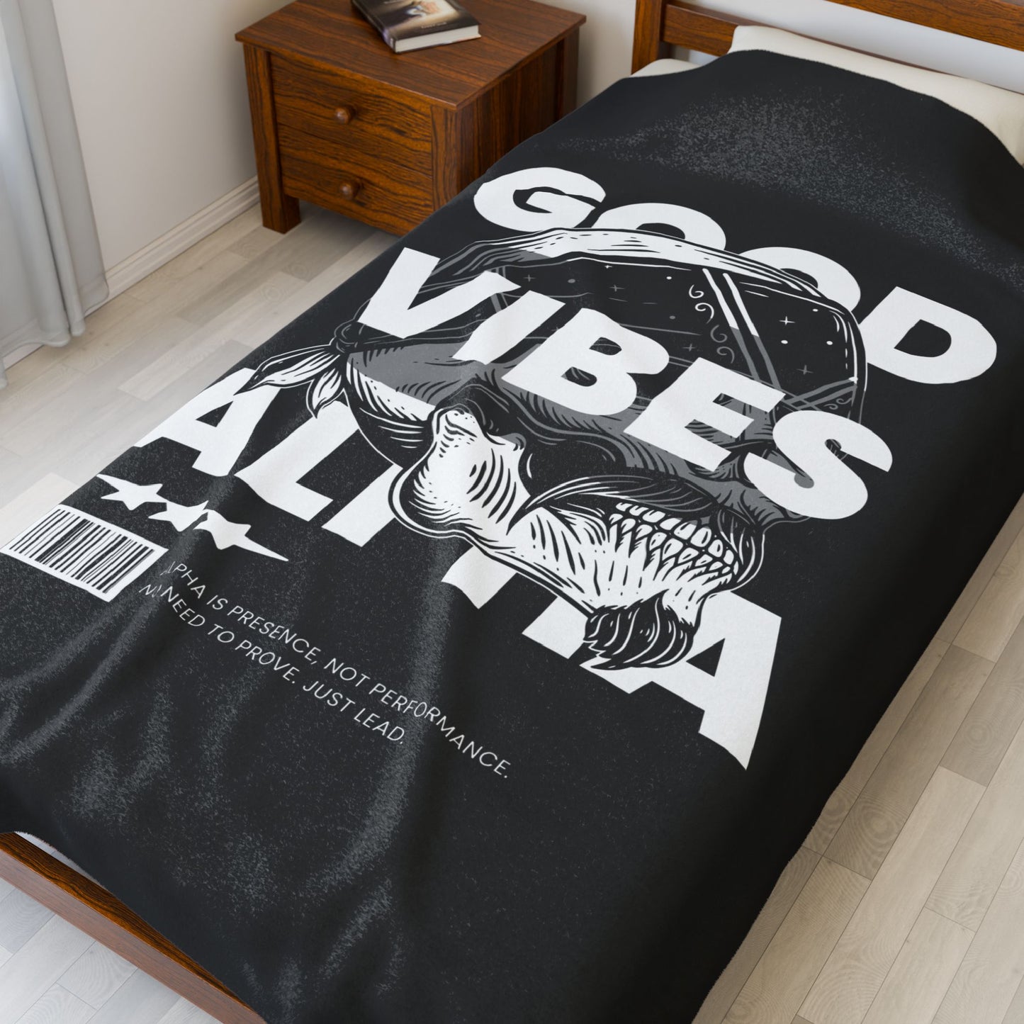 Good Vibes Alpha Presence Plush Blanket | Cozy Home Decor, Relaxation Blanket