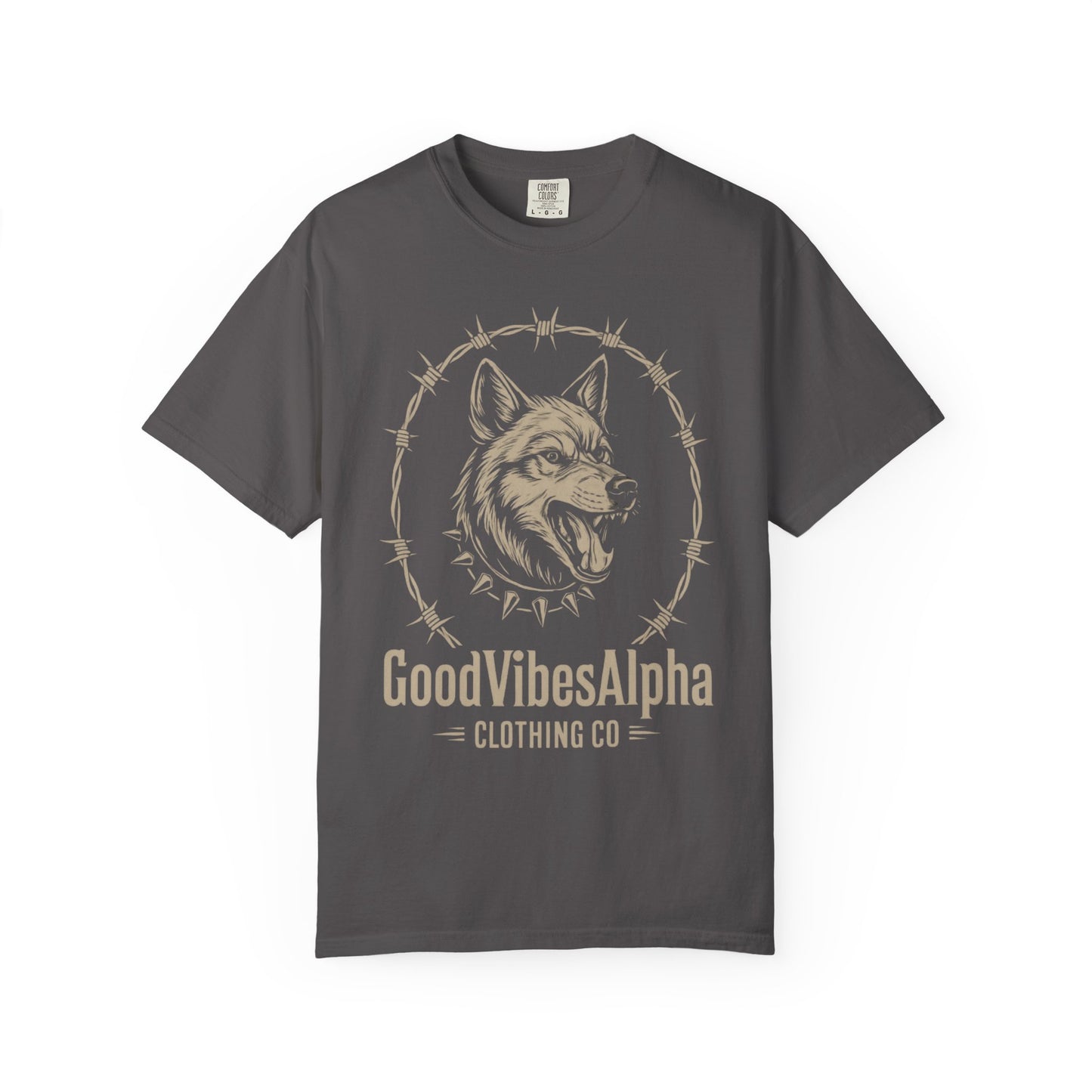 Good Vibes Alpha Wolf Unisex Garment-Dyed T-Shirt – Casual Everyday Fit, Streetwear Vibes, Soft Cotton