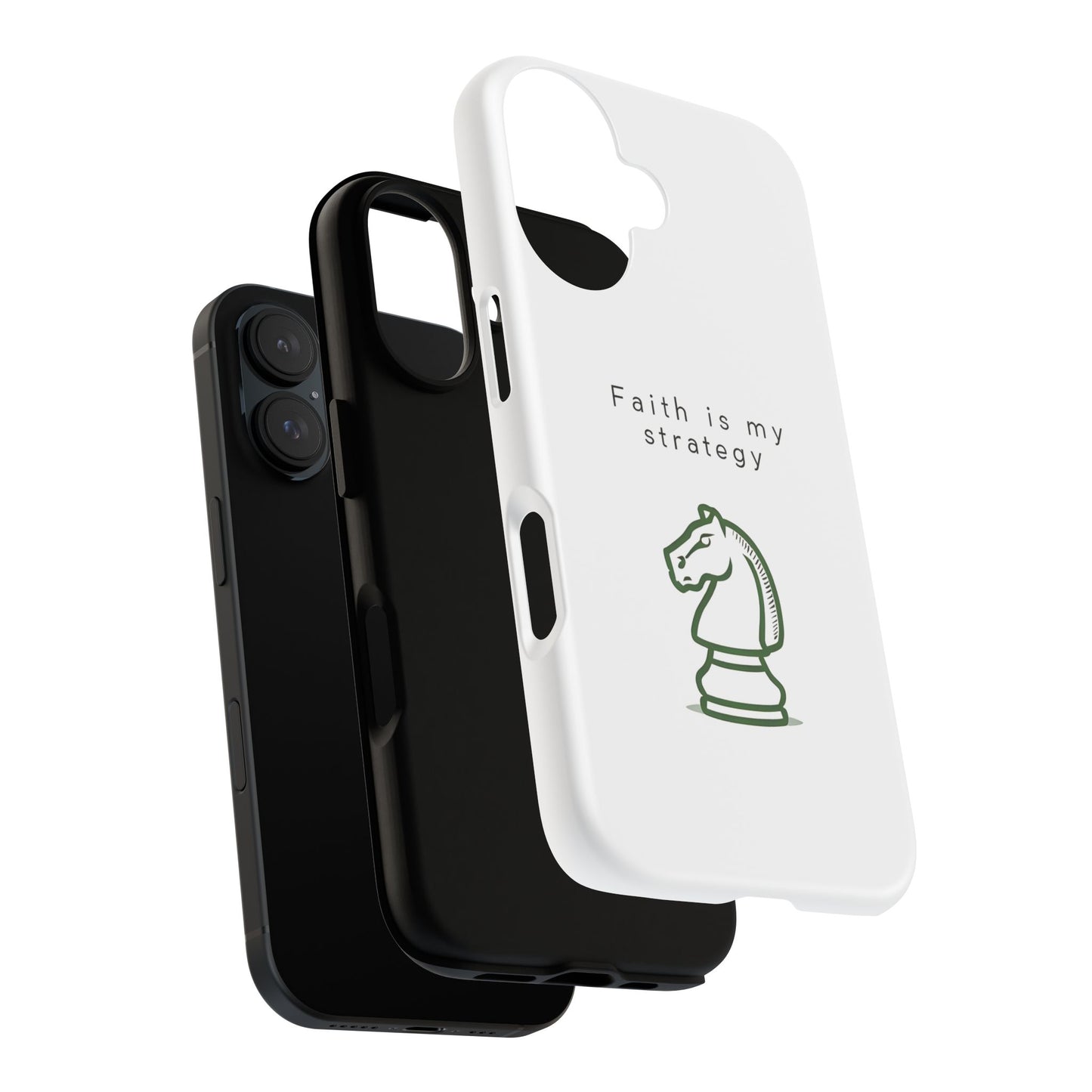 Faith Is My Strategy Phone Case - Knight Chess Piece Design for iPhone 12 to iPhone 16