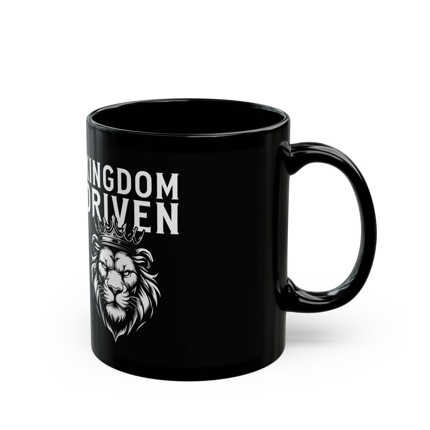Kingdom Driven Black Ceramic Mug – Inspirational Lion Design – Christian Leadership Coffee Cup – 11oz & 15oz