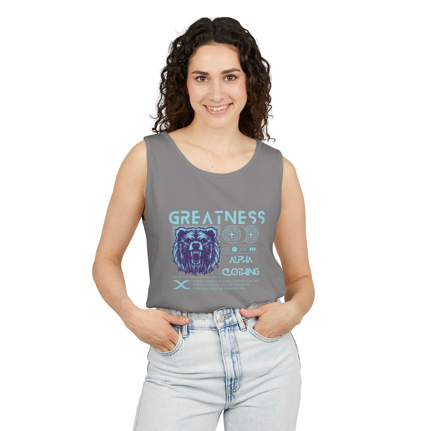 Greatness (Aqua) Unisex Garment-Dyed Tank Top, Summer Style, Casual Wear, Gifts for Him, Athleisure, Relaxed Fit
