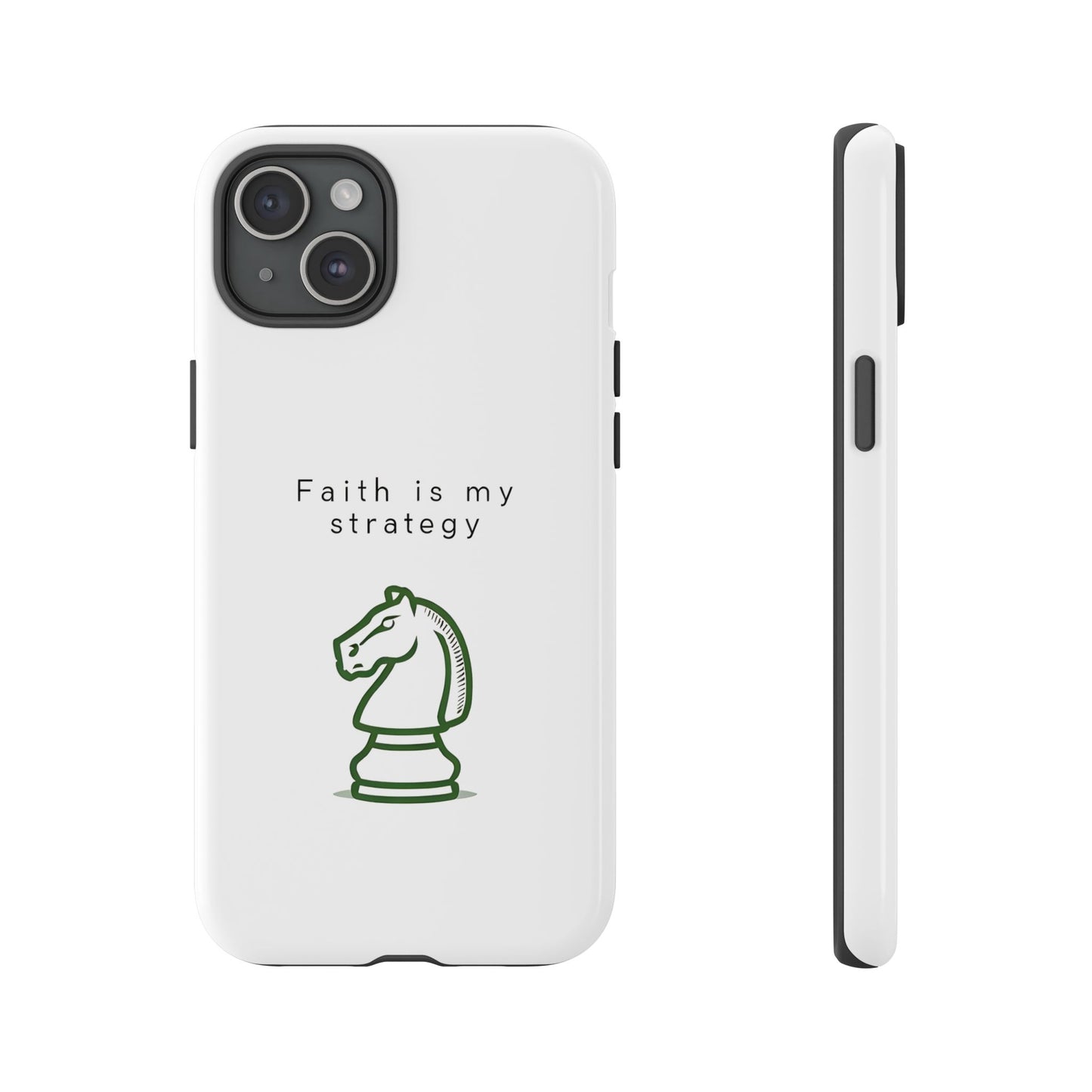 Faith Is My Strategy Phone Case - Knight Chess Piece Design for iPhone 12 to iPhone 16