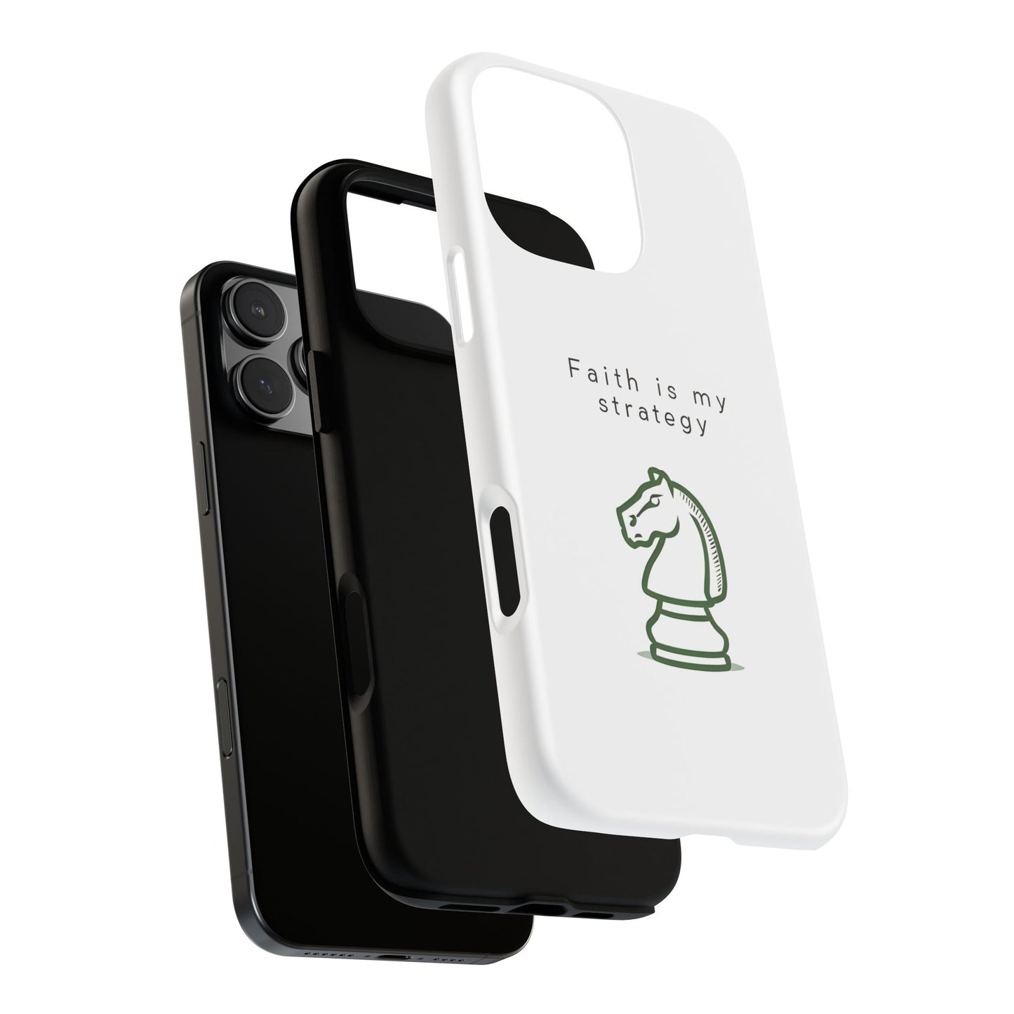 Faith Is My Strategy Phone Case - Knight Chess Piece Design for iPhone 12 to iPhone 16