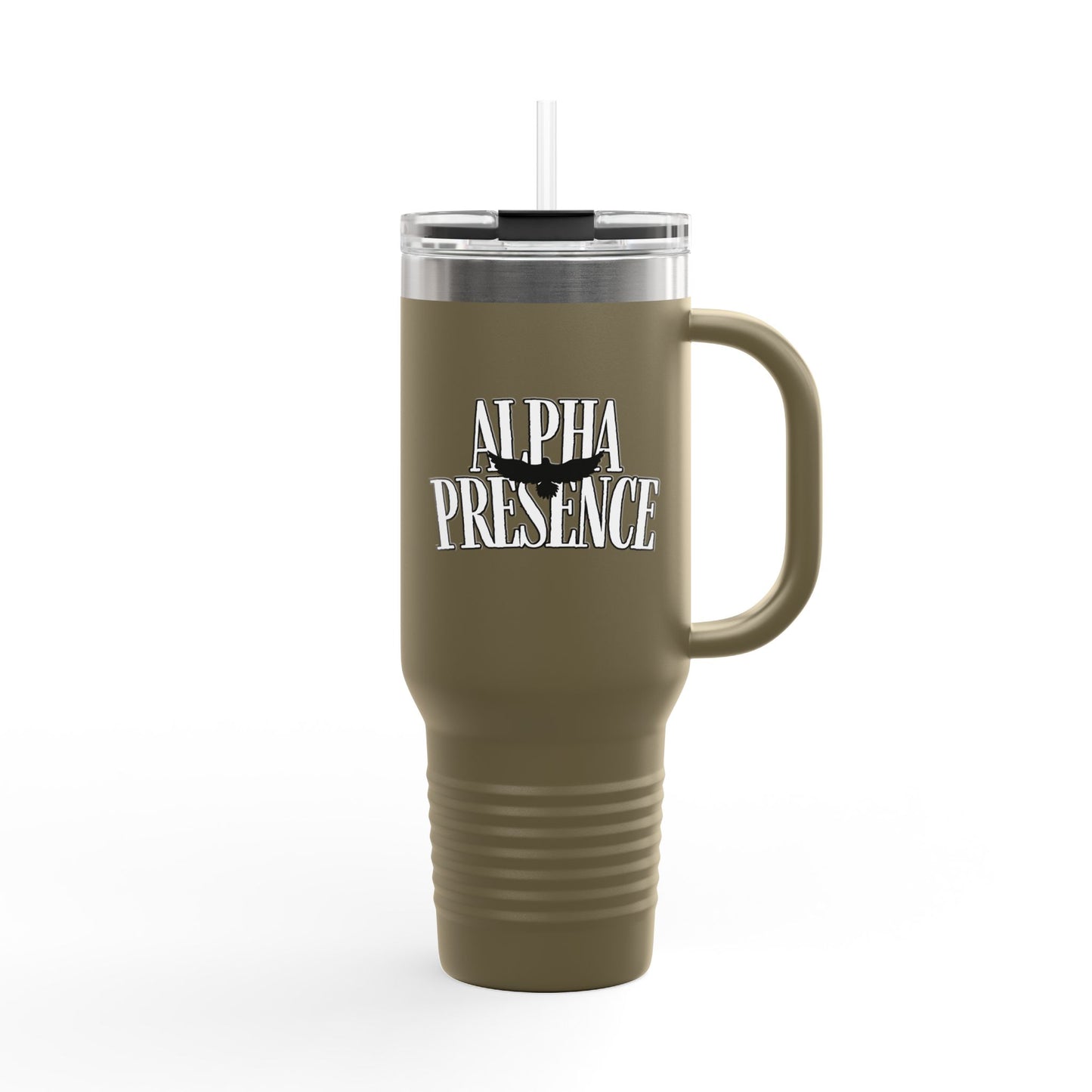 Alpha Presence Insulated Travel Mug 40oz | Coffee Tumbler, Tea Cup, Gift for Him Her, Road Trip Mug, Personalized