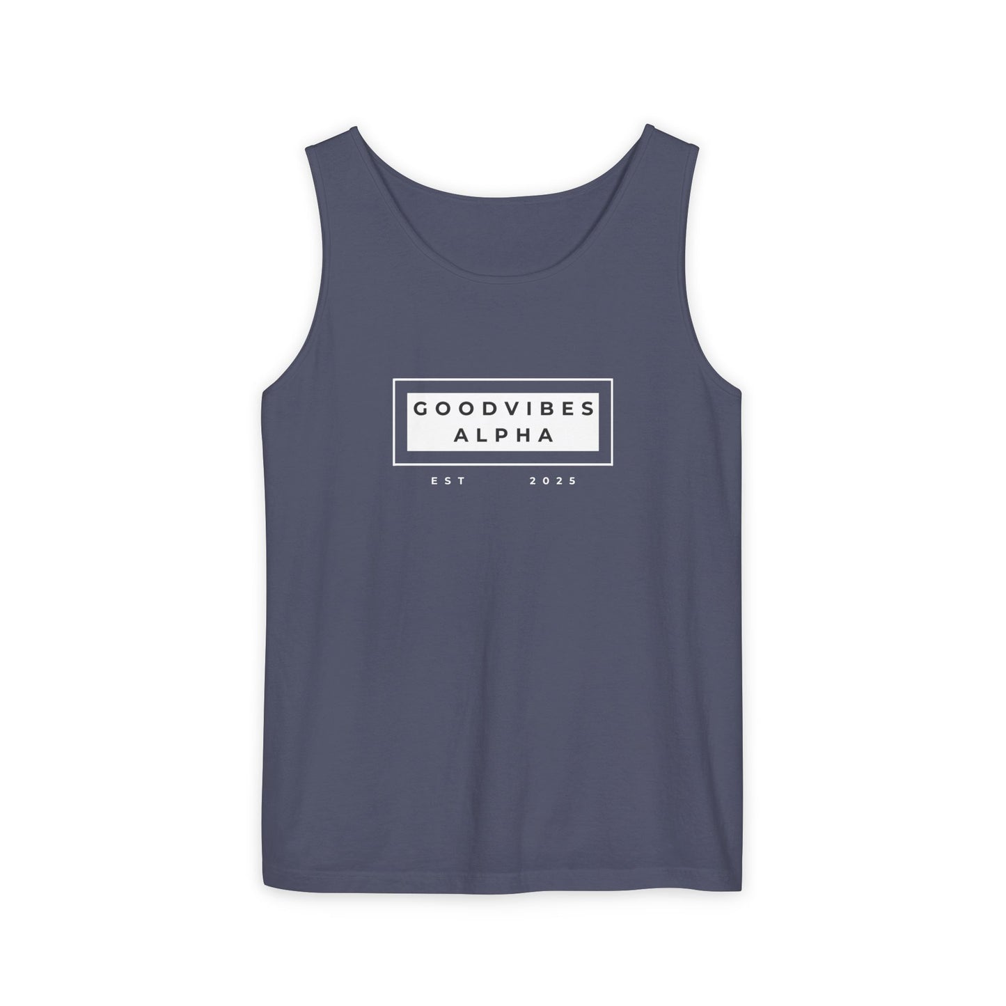 Good Vibes Alpha ESTD25 Unisex Garment-Dyed Tank Top – Summer Style, Casual Wear, Gifts for Him, Athleisure, Relaxed Fit