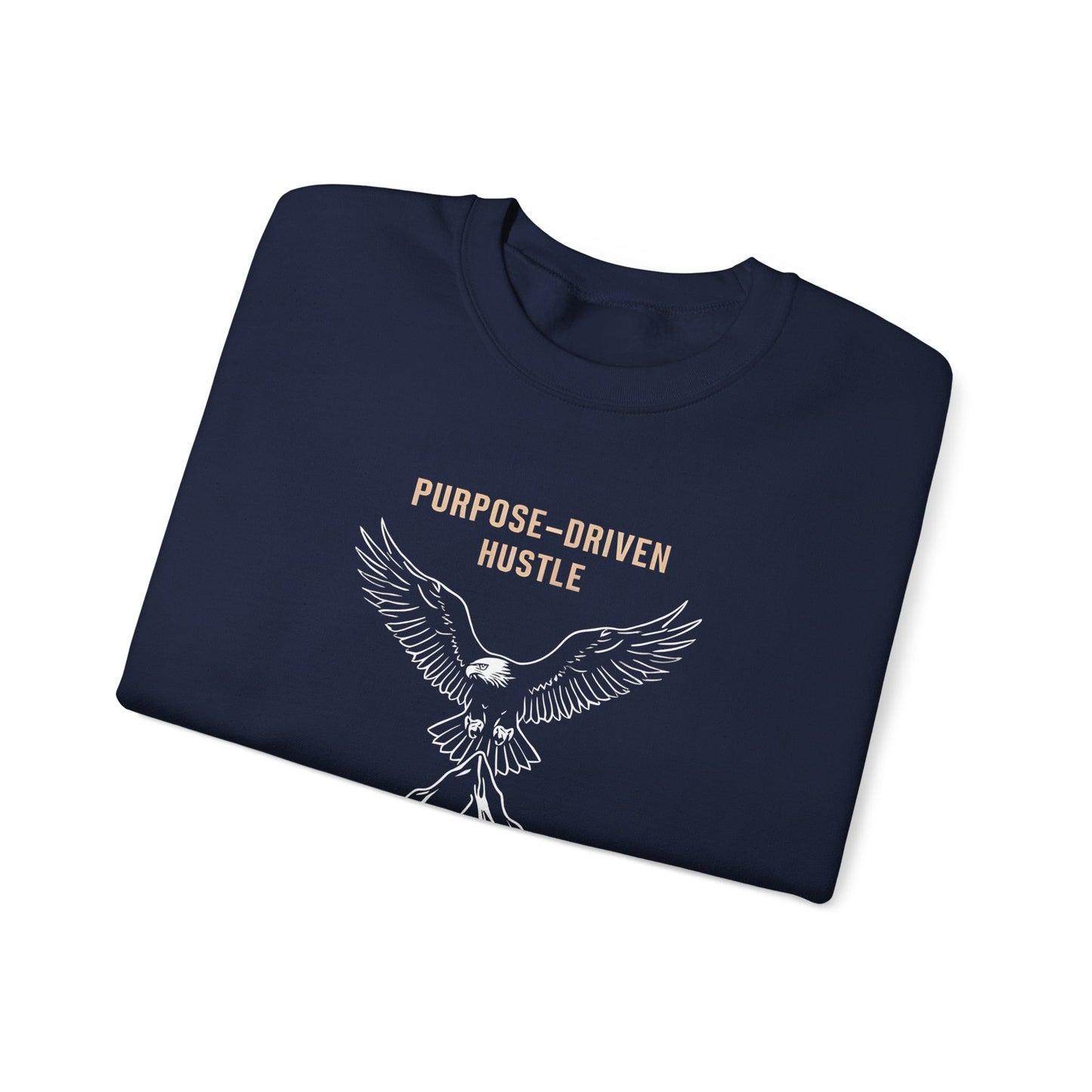 Purpose-Driven Hustle Crewneck Sweatshirt – Eagle on Summit Design, Heavyweight Cotton Blend, Durable & Warm Fleece
