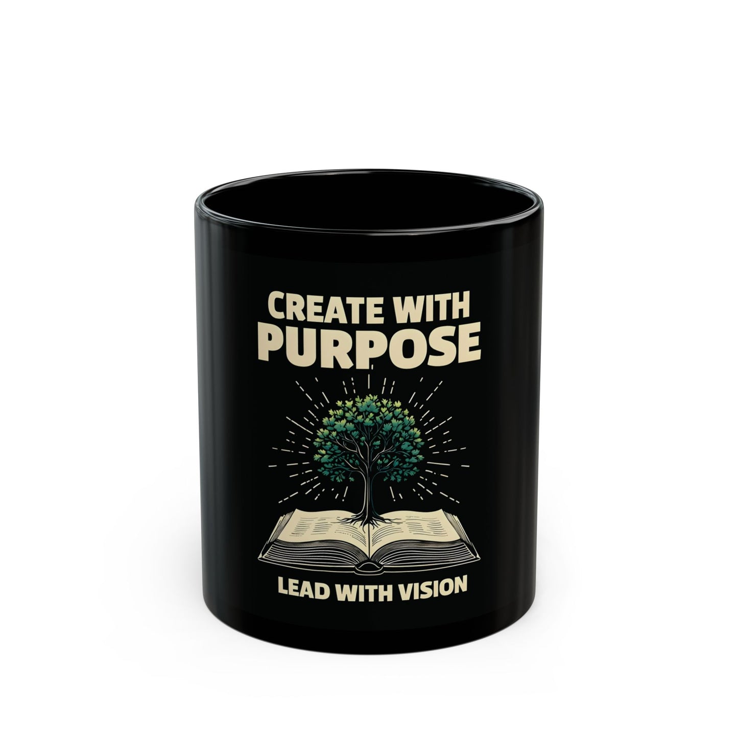 Create with Purpose Black Ceramic Mug – Inspirational Tree of Life Design Motivational Coffee Cup 11oz & 15oz for Home, Office & Gifts