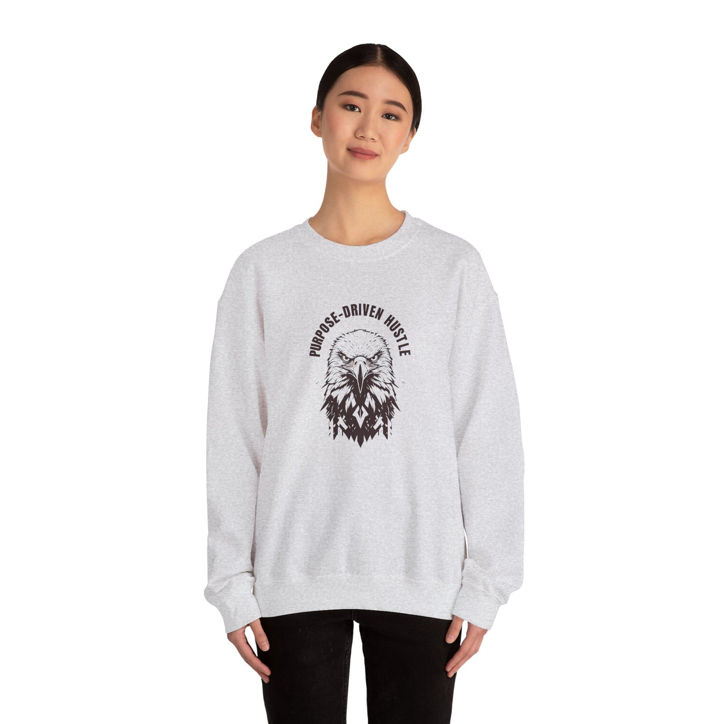 Purpose-Driven Hustle Crewneck Sweatshirt – 50/50 Cotton-Poly Blend, Ribbed Cuffs & Hem, Durable & Comfortable
