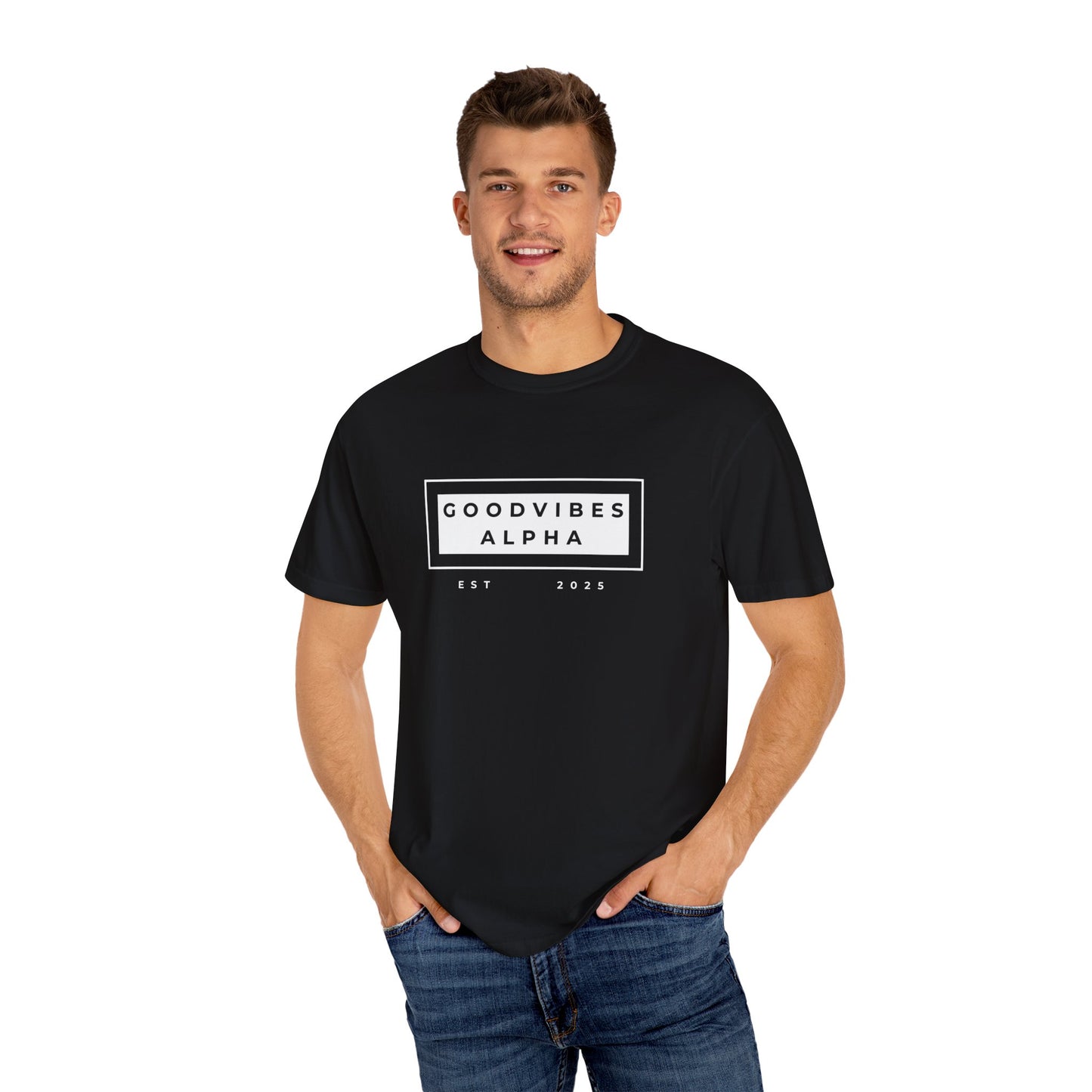 Good Vibes Alpha 25 Unisex Garment-Dyed T-Shirt – Casual Everyday Fit, Streetwear Vibes, Gift for Him or Her, Soft Cotton