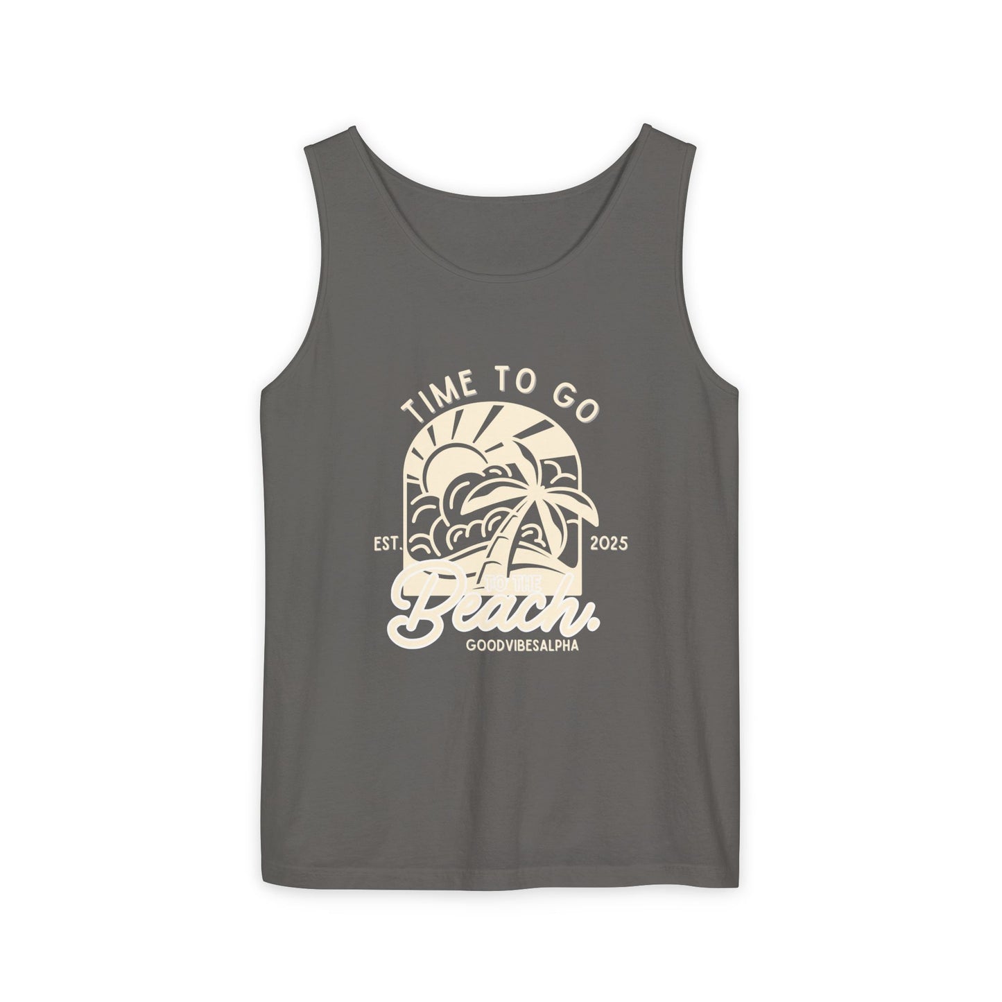 Beach Time (Ivory) Unisex Garment-Dyed Tank Top – Summer Fit for Beach Days, Relaxed Casual Wear, Travel Outfit