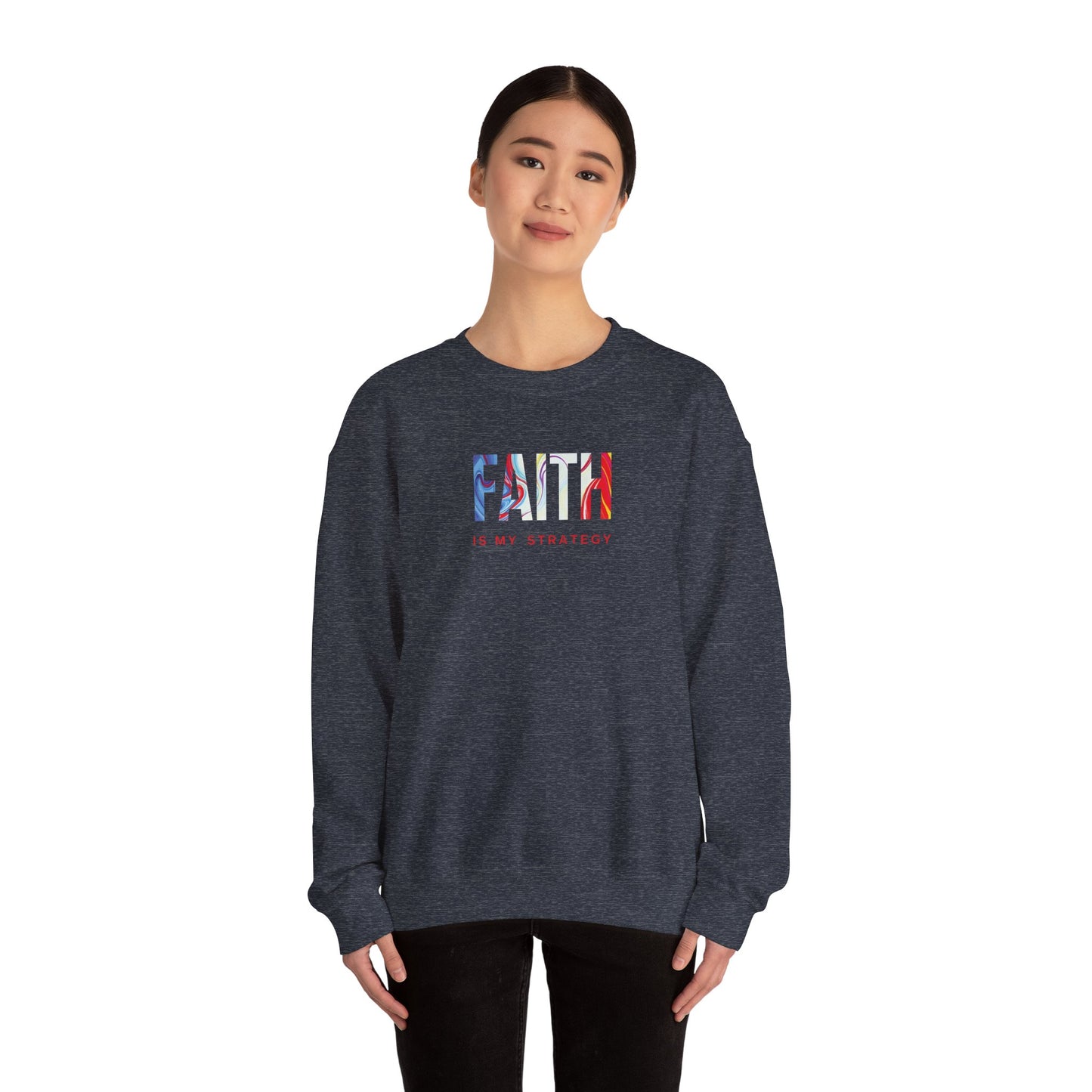 Faith Is My Strategy Crewneck Sweatshirt – Soft & Cozy Unisex Pullover with Inspirational Design for Casual & Everyday Wear