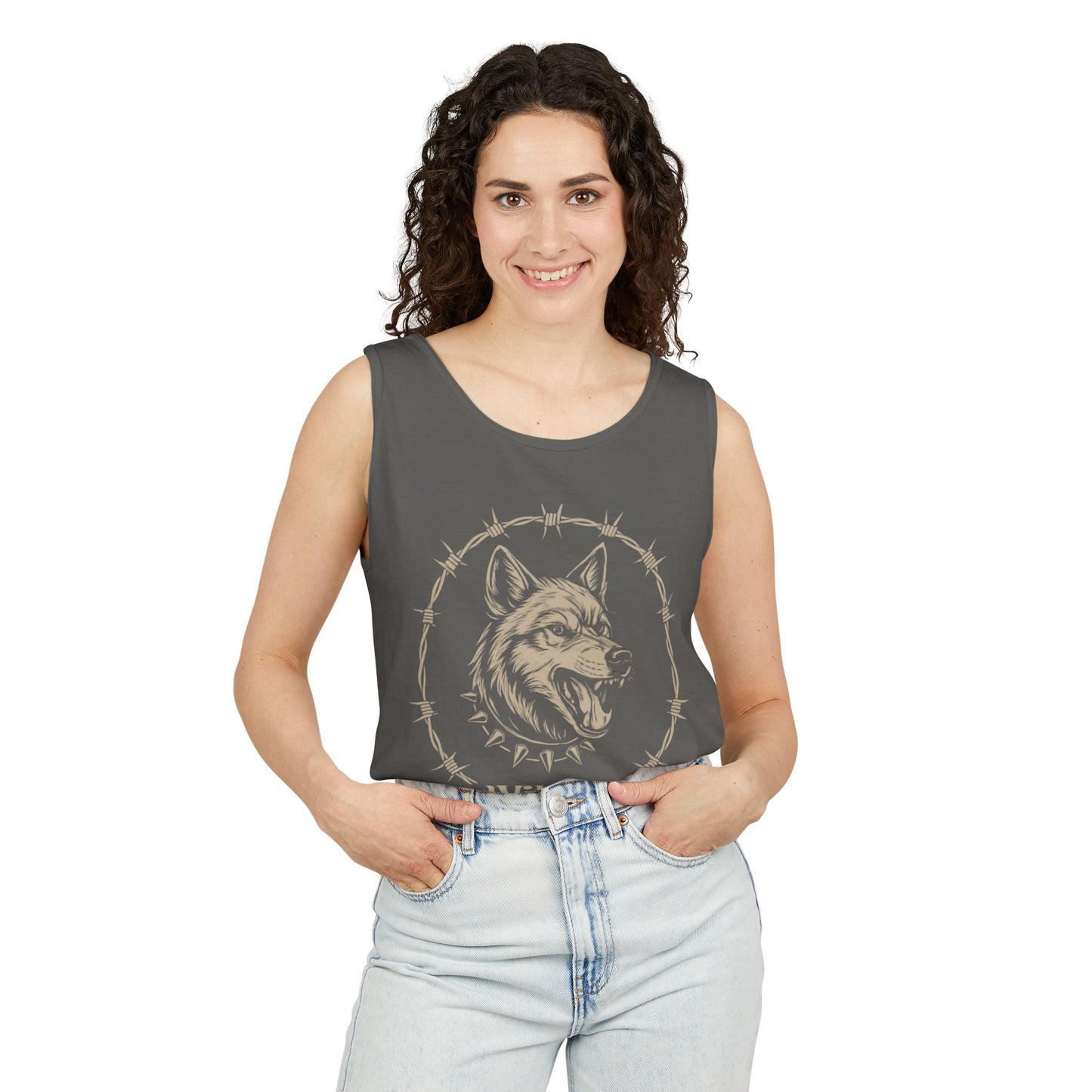 Good Vibes Alpha Wolf Unisex Garment-Dyed Tank Top – Summer Style, Casual Wear, Gifts for Him, Athleisure, Relaxed Fit