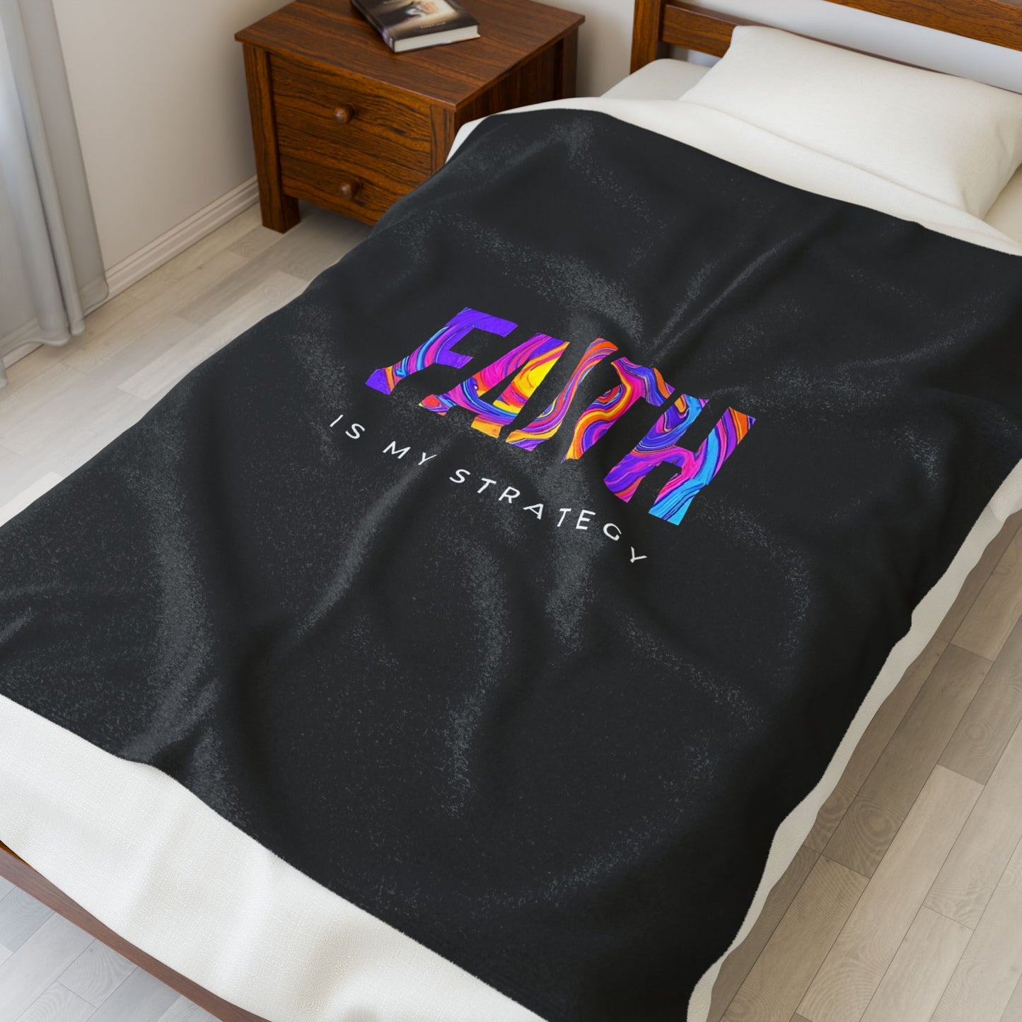 Faith Is My Strategy Velveteen Plush Blanket – Ultra-Soft, Warm & Durable for Home & Gifts