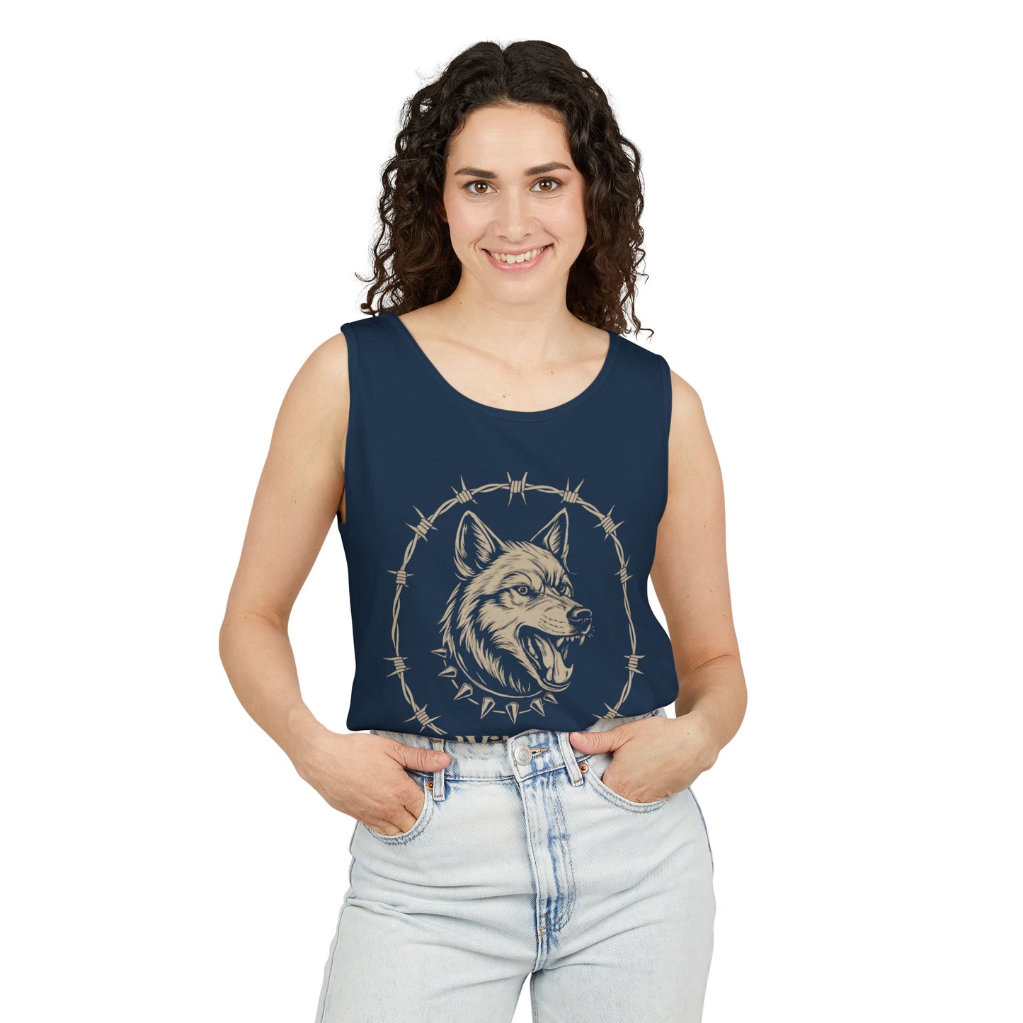 Good Vibes Alpha Wolf Unisex Garment-Dyed Tank Top – Summer Style, Casual Wear, Gifts for Him, Athleisure, Relaxed Fit