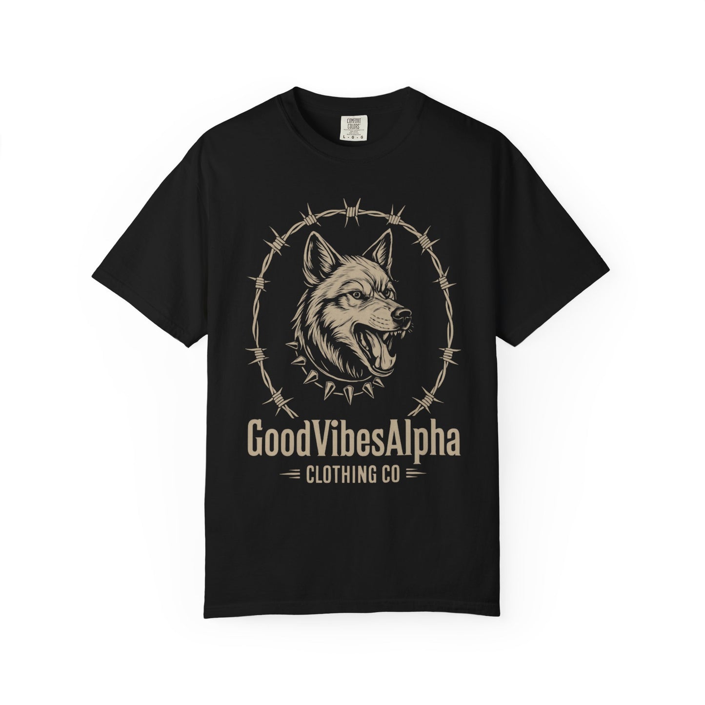 Good Vibes Alpha Wolf Unisex Garment-Dyed T-Shirt – Casual Everyday Fit, Streetwear Vibes, Soft Cotton