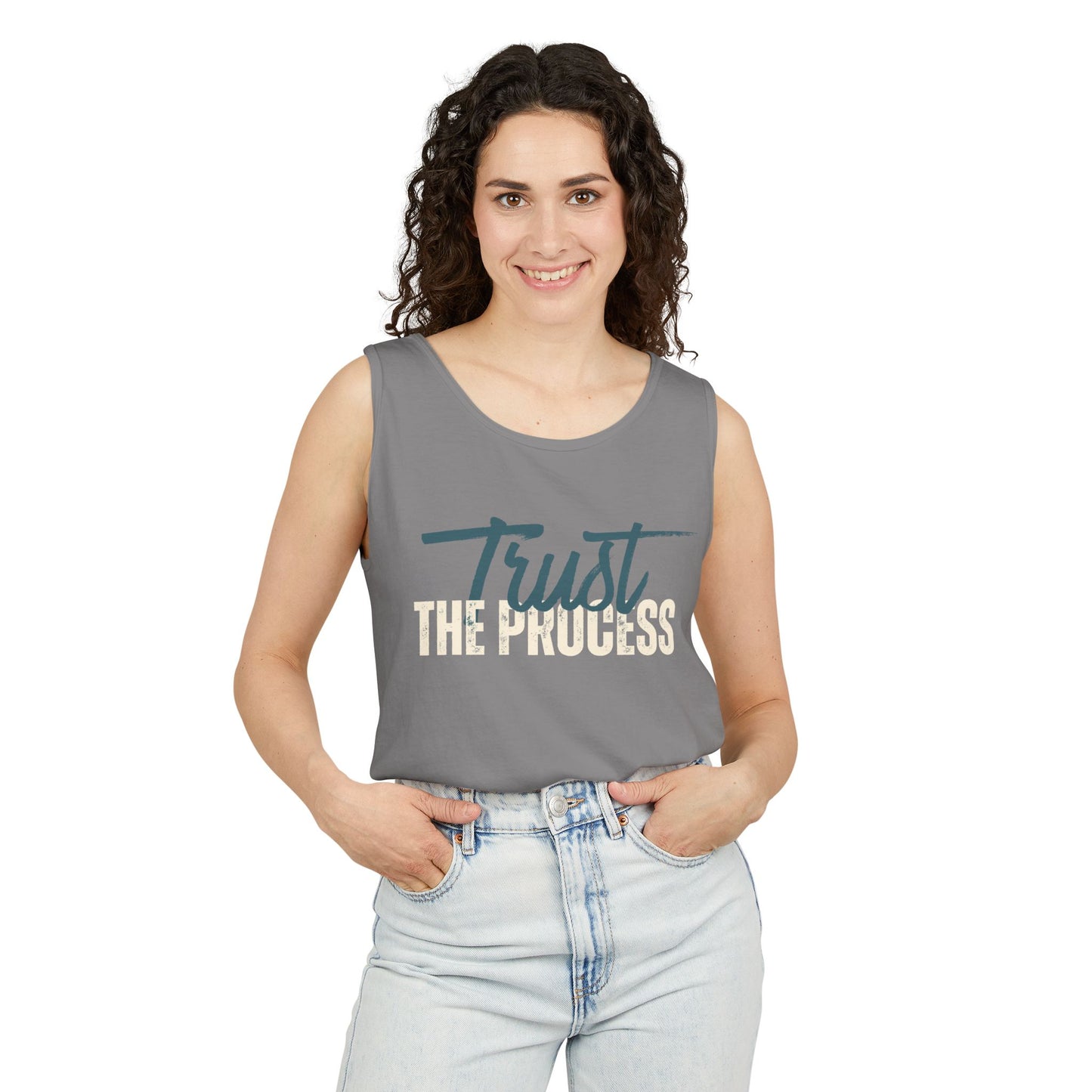 Trust The Process Unisex Garment-Dyed Tank Top, Summer Style, Casual Wear, Gifts for Him, Athleisure, Relaxed Fit