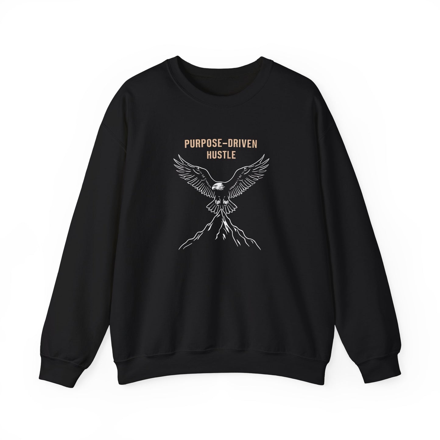 Purpose-Driven Hustle Crewneck Sweatshirt – Eagle on Summit Design, Heavyweight Cotton Blend, Durable & Warm Fleece
