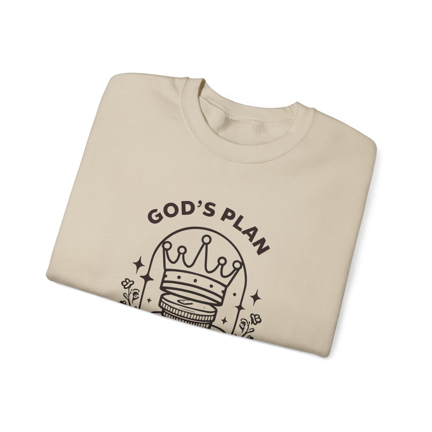 God's Plan Crown Crewneck Sweatshirt – Soft & Cozy Unisex Pullover with Faith-Inspired Royalty Design for Casual & Everyday Wear
