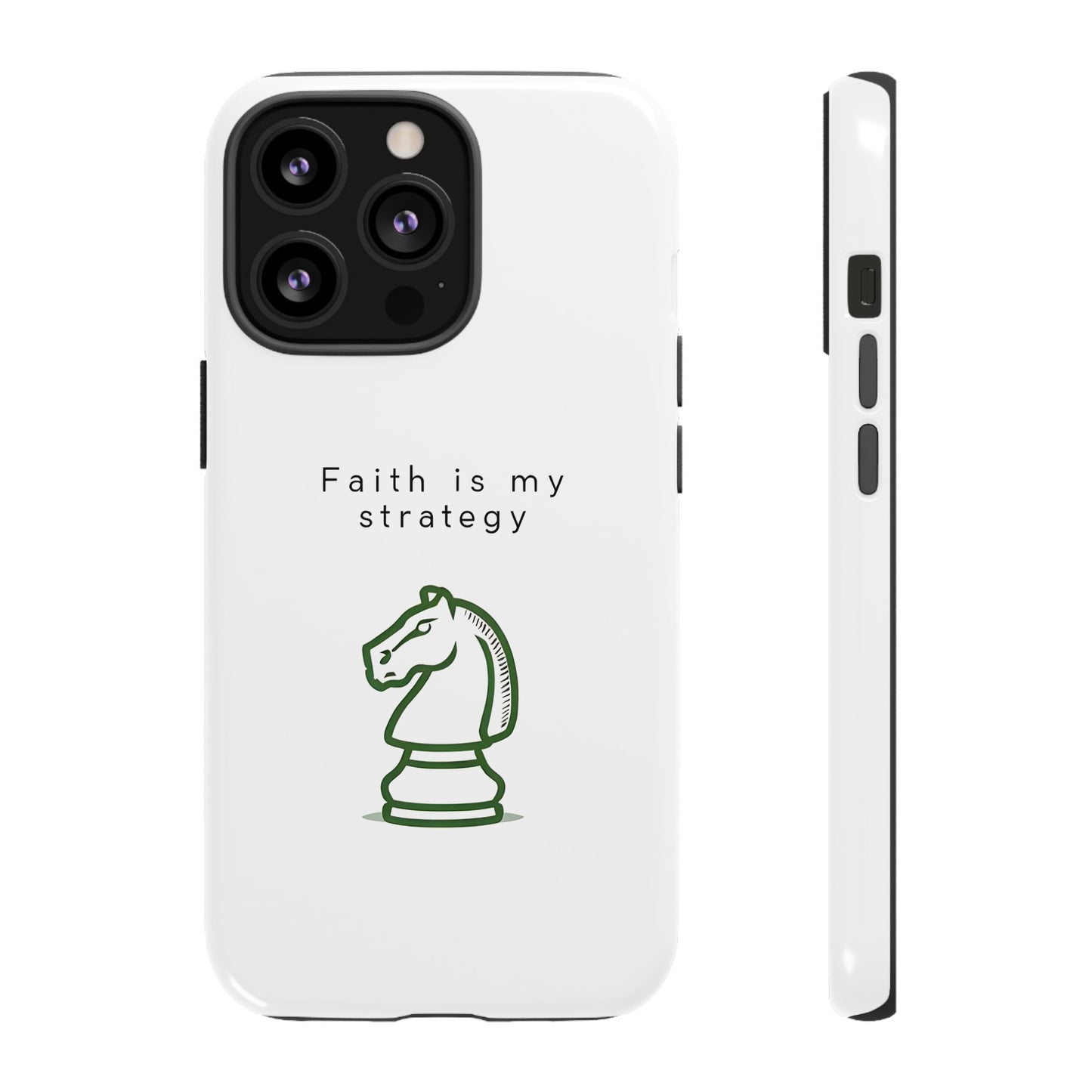 Faith Is My Strategy Phone Case - Knight Chess Piece Design for iPhone 12 to iPhone 16