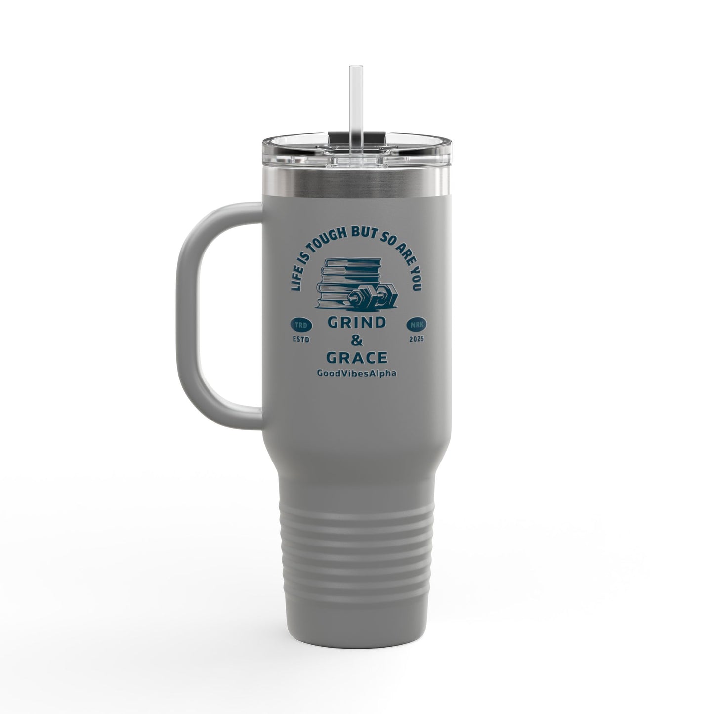 Grind & Grace Insulated Travel Mug – 40oz Stainless Steel, Leak-Proof & Double-Wall Insulated